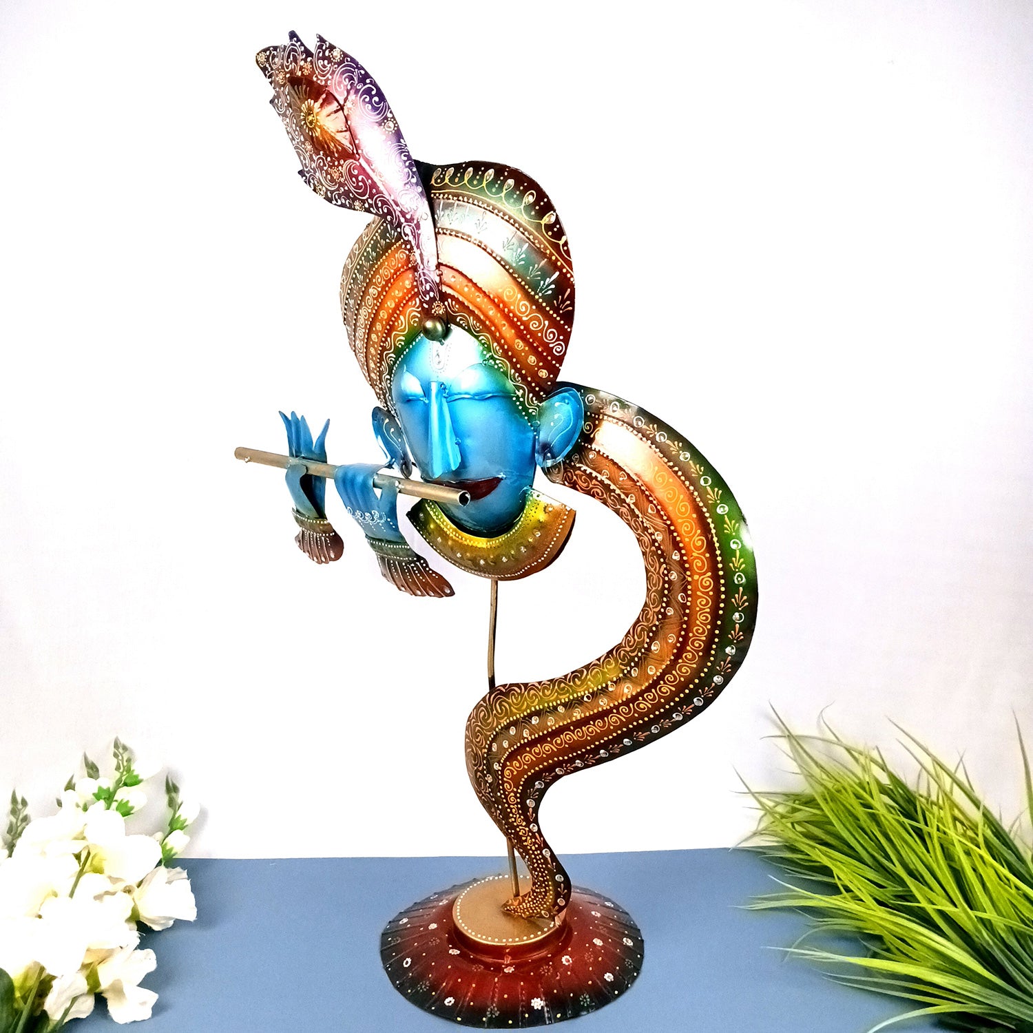 Krishna Idol | Big Lord Krishna Statue | Decorative Krishna Face Murti Showpiece -for Home, Puja Room, Table Decor, Living Room, Office Desk & Gift - apkamart