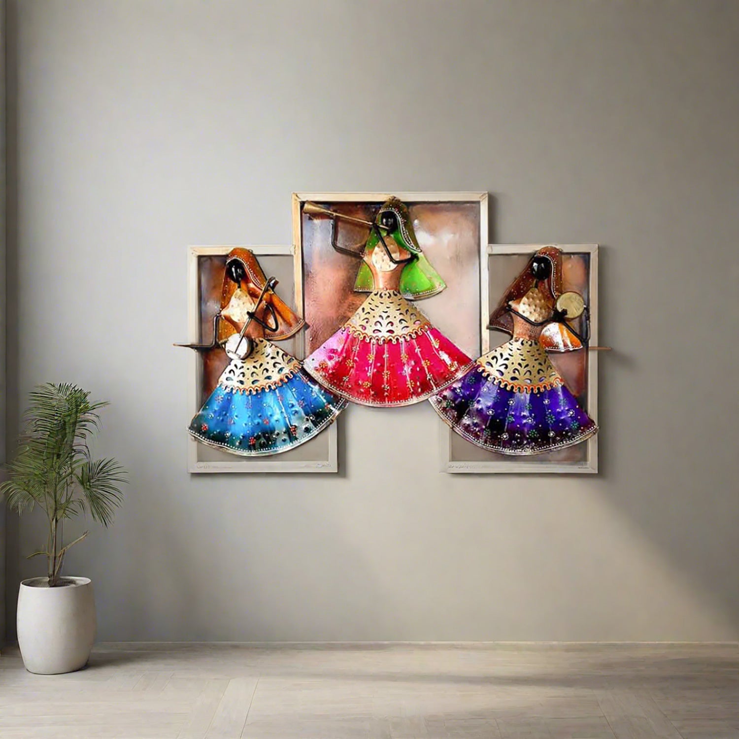 Musicians Wall hanging - Women Playing Musical Instruments Design | Metal Wall Decor - For Living Room, Wall & Home Decor & Gifts - 25 Inches - Apkamart