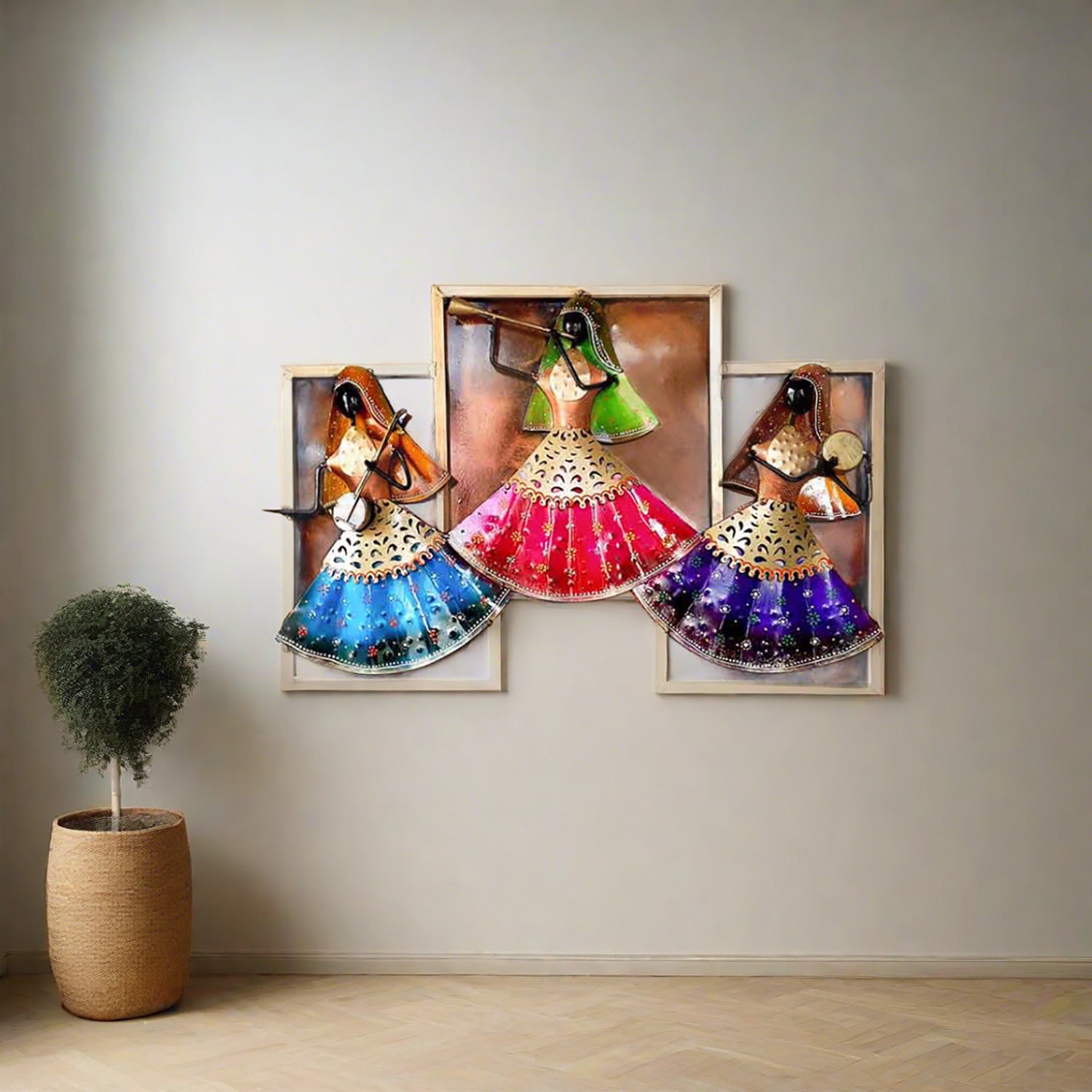 Musicians Wall hanging - Women Playing Musical Instruments Design | Metal Wall Decor - For Living Room, Wall & Home Decor & Gifts - 25 Inches - Apkamart