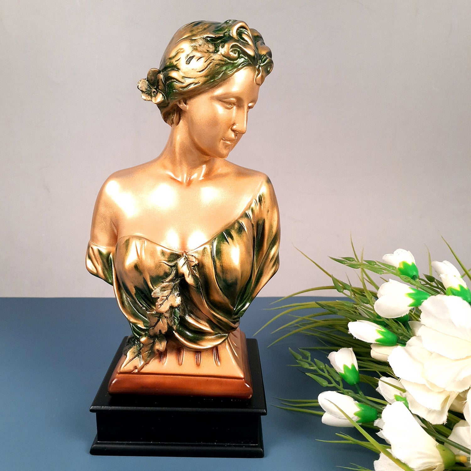 Ancient Greek Woman Statue Figurine | Exquisite Lady Bust Sculpture Showpiece - for Home Decor, Table, Living Room, Collectibles & Gift - 13 Inch - apkamart