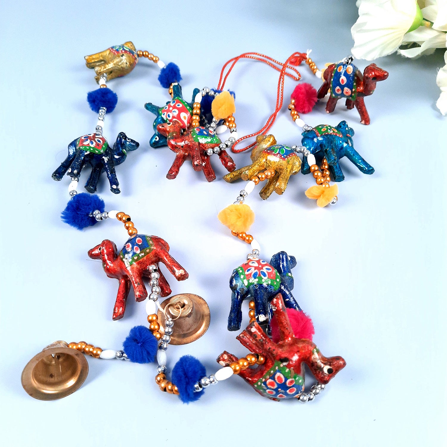 Latkan Toran Wall Hanging | Traditional Hangings with Bells - 5 Camel Design - for Main Door, Entrance, Living Room, Home & Diwali Decoration - 32 Inch - apkamart #style_Camel