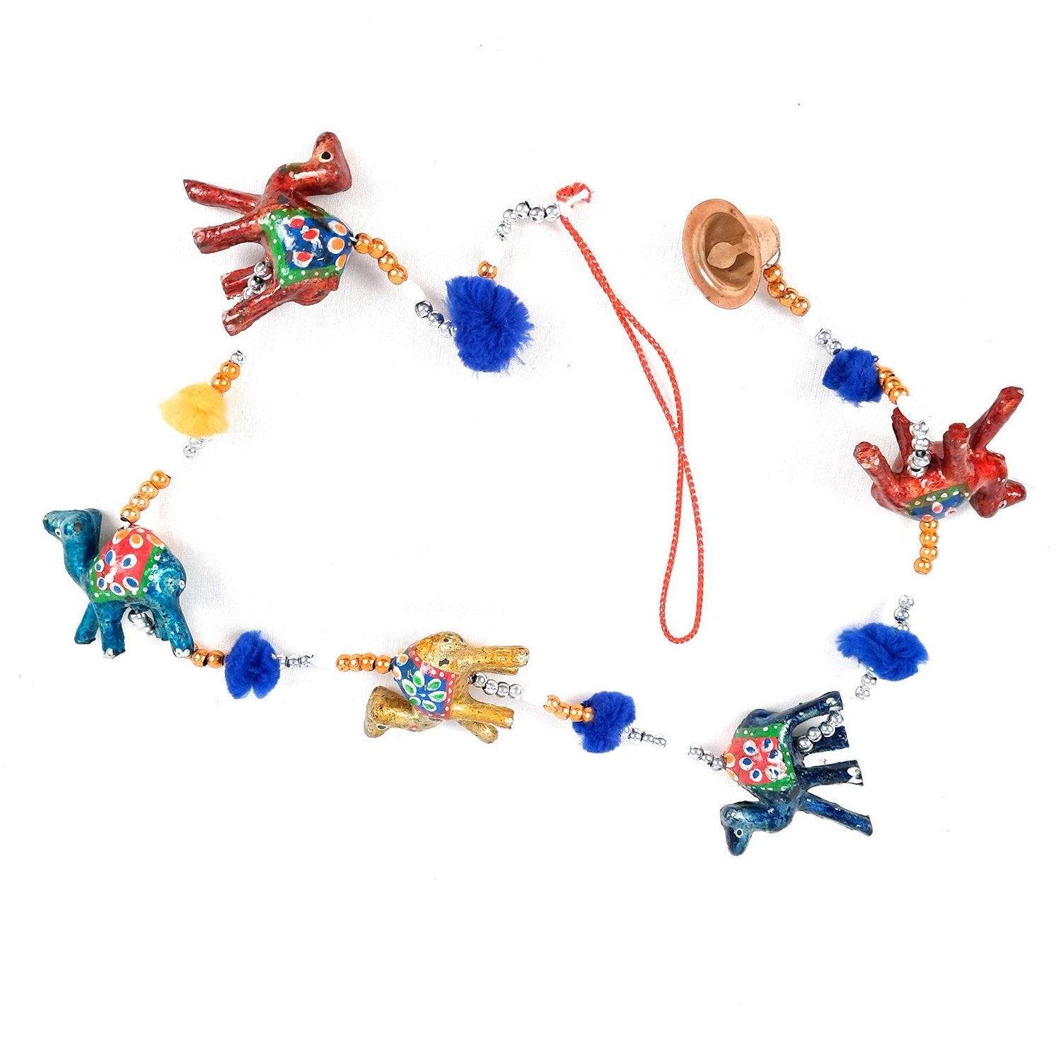 Latkan Toran Wall Hanging | Traditional Hangings with Bells - 5 Camel Design - for Main Door, Entrance, Living Room, Home & Diwali Decoration - 32 Inch - apkamart #style_Camel