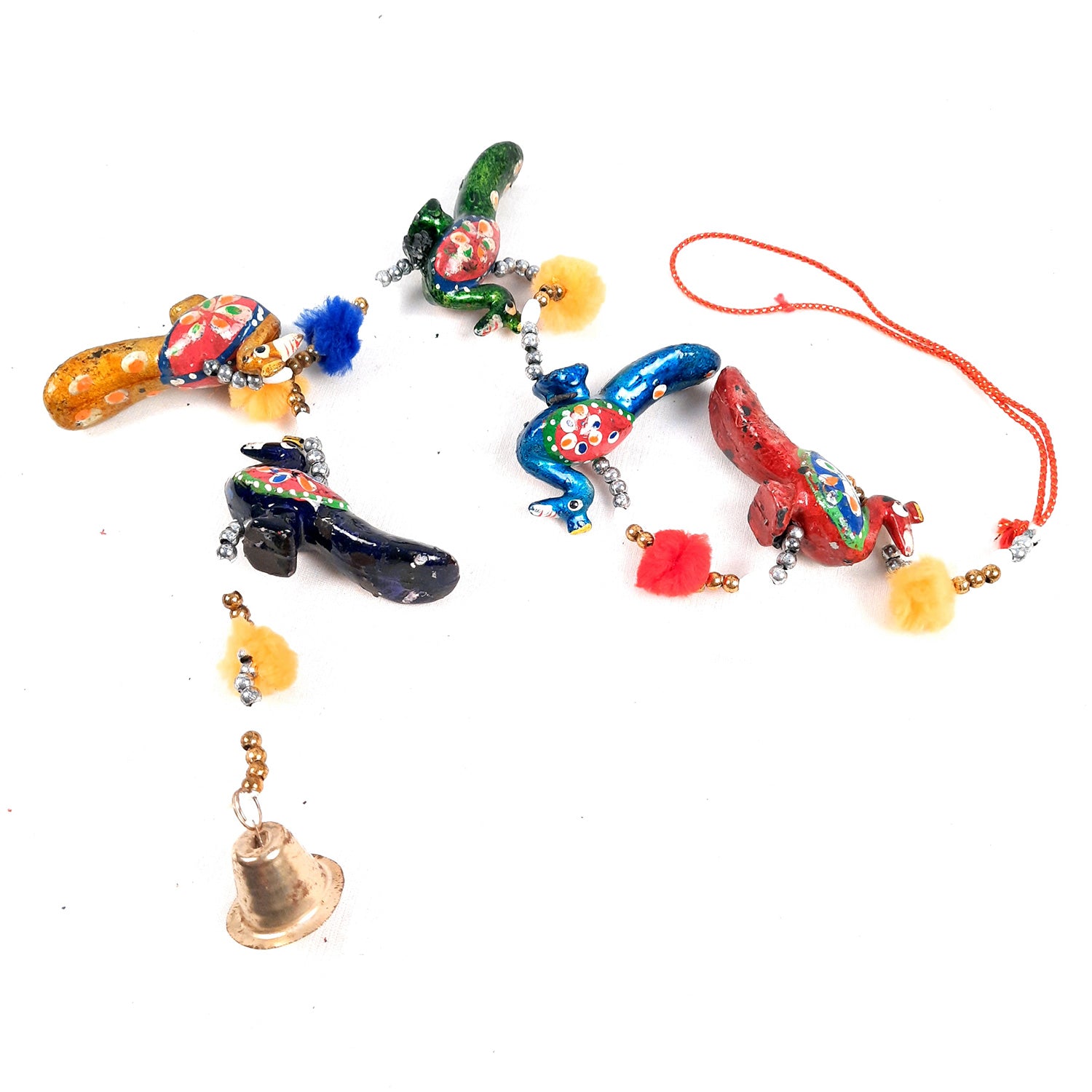 Latkan Toran Wall Hanging | Traditional Hangings with Bells - 5 Camel Design - for Main Door, Entrance, Living Room, Home & Diwali Decoration - 32 Inch - apkamart #style_Peacock