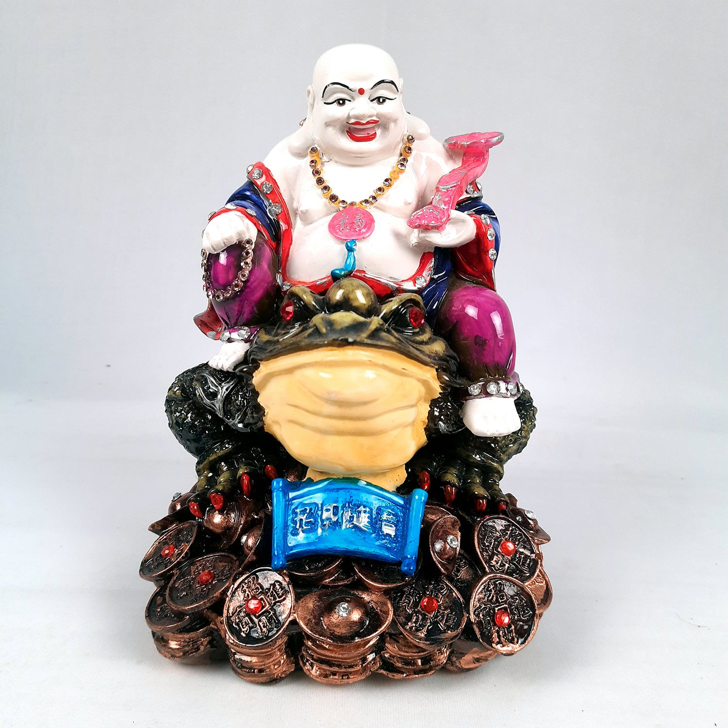 Laughing Buddha Showpiece | Laughing Buddha Statue - Sitting On Feng Shui Frog Design - for Good Luck, Money, Prosperity & Wealth - 10 Inch - Apkamart #Size_10 Inch