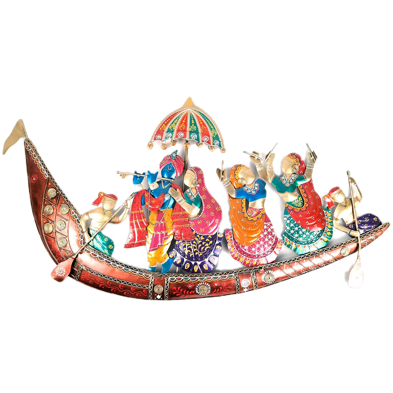 Wall Hanging with LED Lights - Radha Krishna With Gopis Design | Decorative Backlit Metal Wall Decor - For Home, Office, Living Room Wall Decor & Gifts - 33 Inch - apkamart