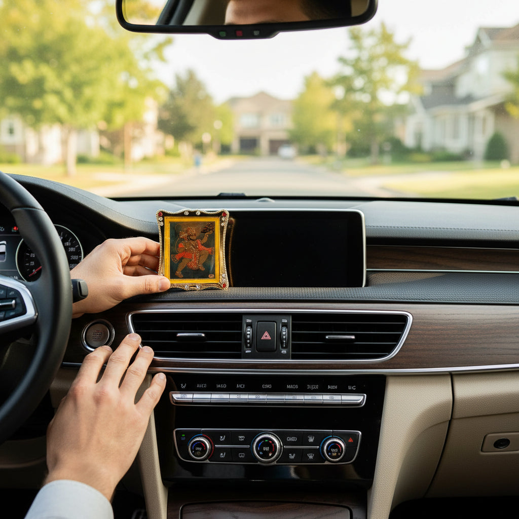 Hanuman Ji Car Dashboard Frame | Lord Hanuman Mini Photo Frame for Car Dashboard | Self Adhesive Religious Car Decor for Travel Protection - 3 Inch - Apkamart