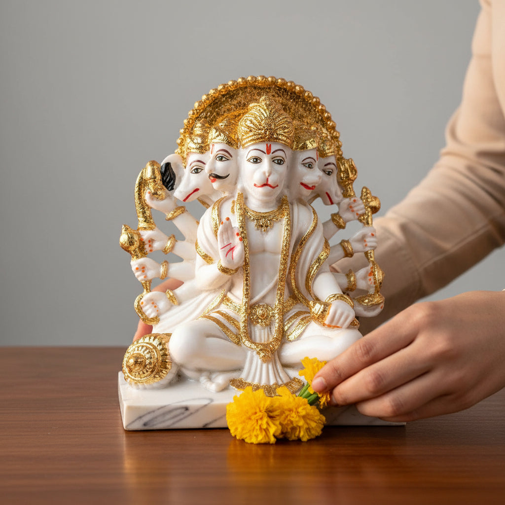 Panchmukhi Hanuman Ji Statue | Panchmukha Hanuman Idol for Home, Pooja Room & Vastu | Religious Table Décor, Housewarming & Diwali Gift - 8 Inch - Apkamart
