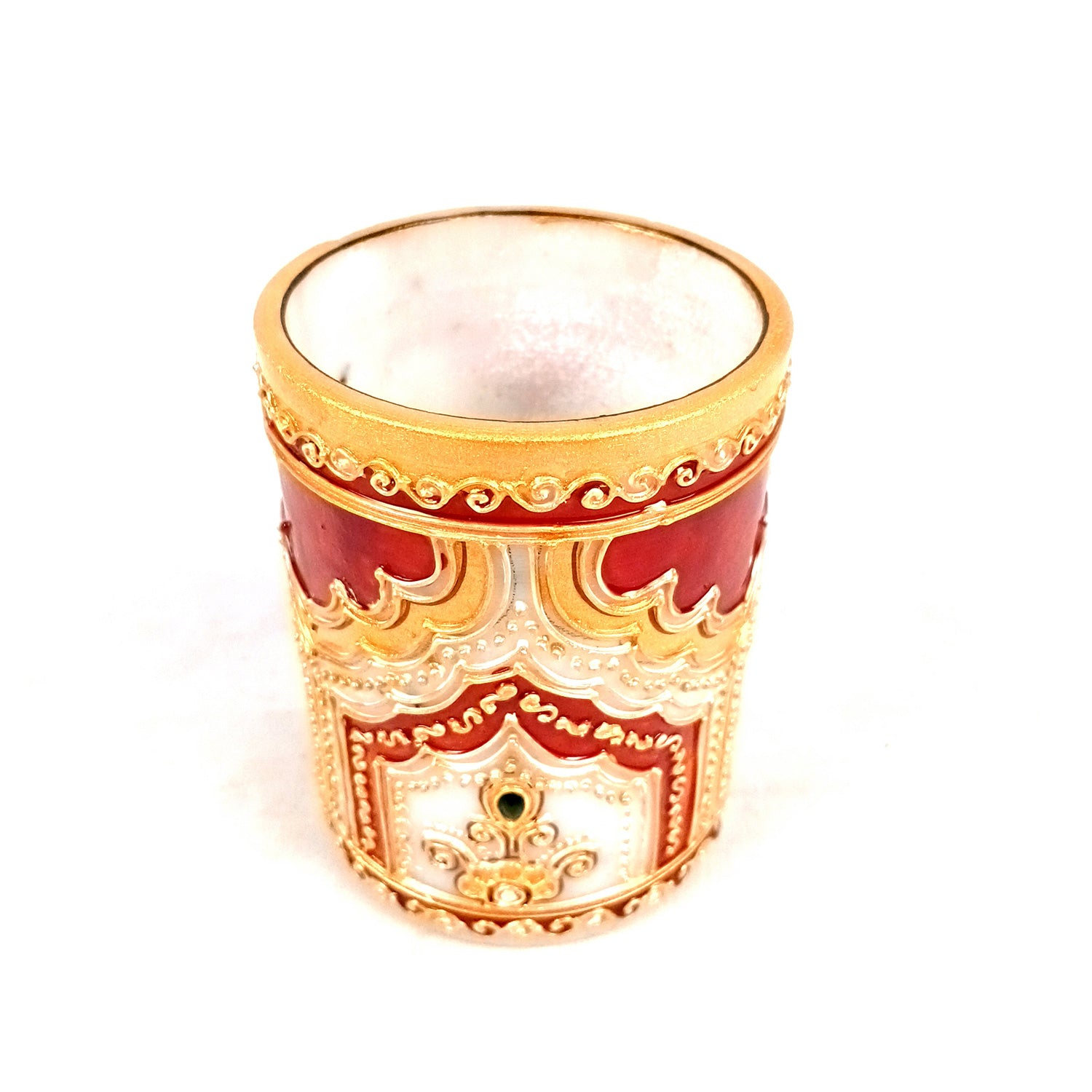 Multipurpose Holder For Pen, Cutlery, Napkin | Marble Decorative Stand With Golden Emboss & Kundan Work - For Home, office, Table, Dining, Kitchen Decor & Gifts - 4 Inch - Apkamrt #Style_Design 1
