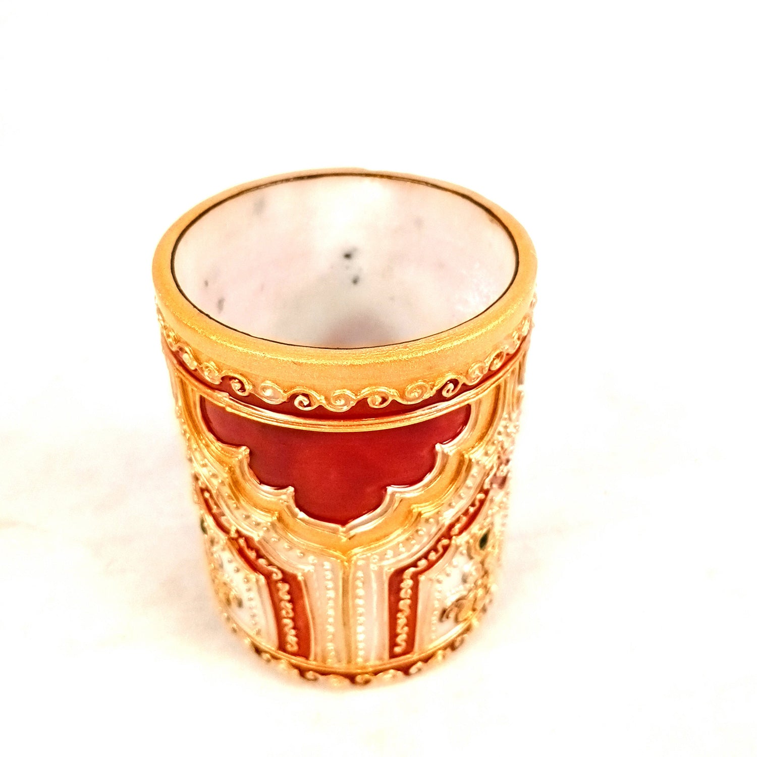 Multipurpose Holder For Pen, Cutlery, Napkin | Marble Decorative Stand With Golden Emboss & Kundan Work - For Home, office, Table, Dining, Kitchen Decor & Gifts - 4 Inch - Apkamrt #Style_Design 1