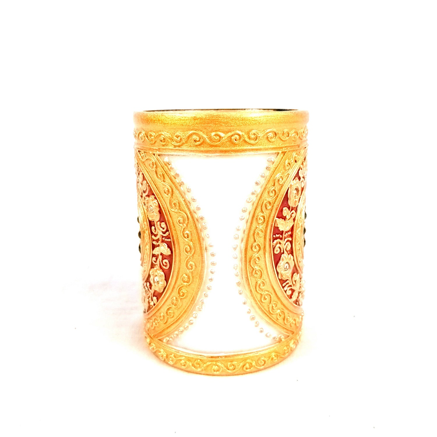 Multipurpose Holder for Cutlery, Napkin | Marble Decorative Stand with Heavy Golden Emboss & Kundan Work - for Home, Office, Table, Dining, Kitchen Decor & Gifts - 4 Inch - Apkamart #Style_Design 1