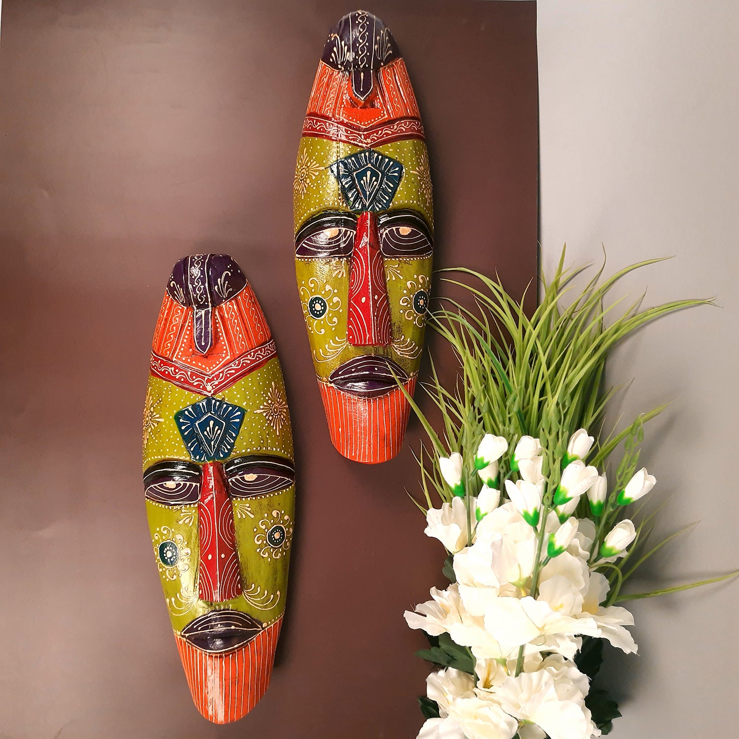 Mask Wall Hanging |Nazar Battu | Tribal Masks for Home Entrance & Living Room - for Home, Door, Hall-Way, Entrance, Balcony Decoration - 18 Inch - Apkamart #Style_Pack of 2
