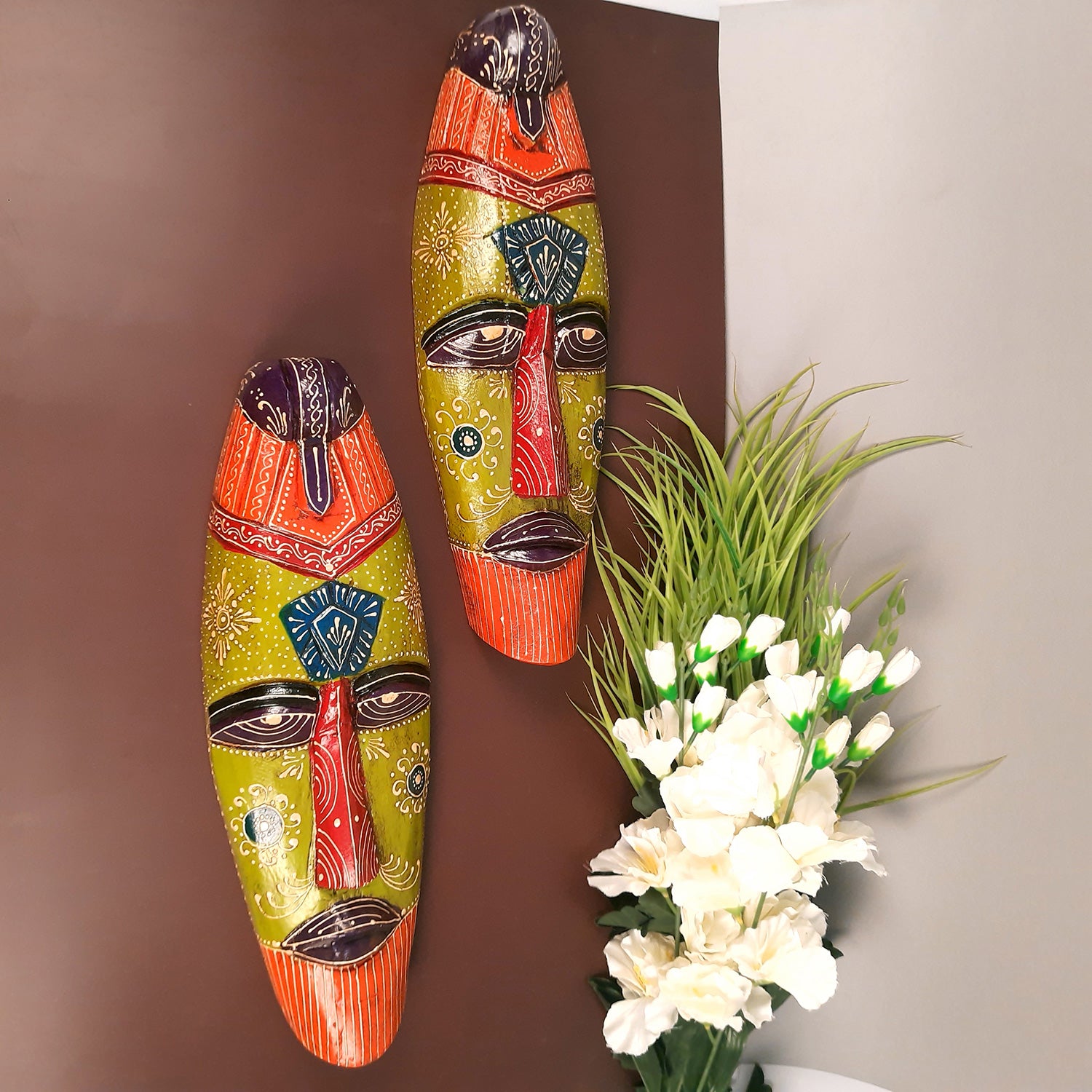 Mask Wall Hanging |Nazar Battu | Tribal Masks for Home Entrance & Living Room - for Home, Door, Hall-Way, Entrance, Balcony Decoration - 18 Inch - Apkamart #Style_Pack of 2