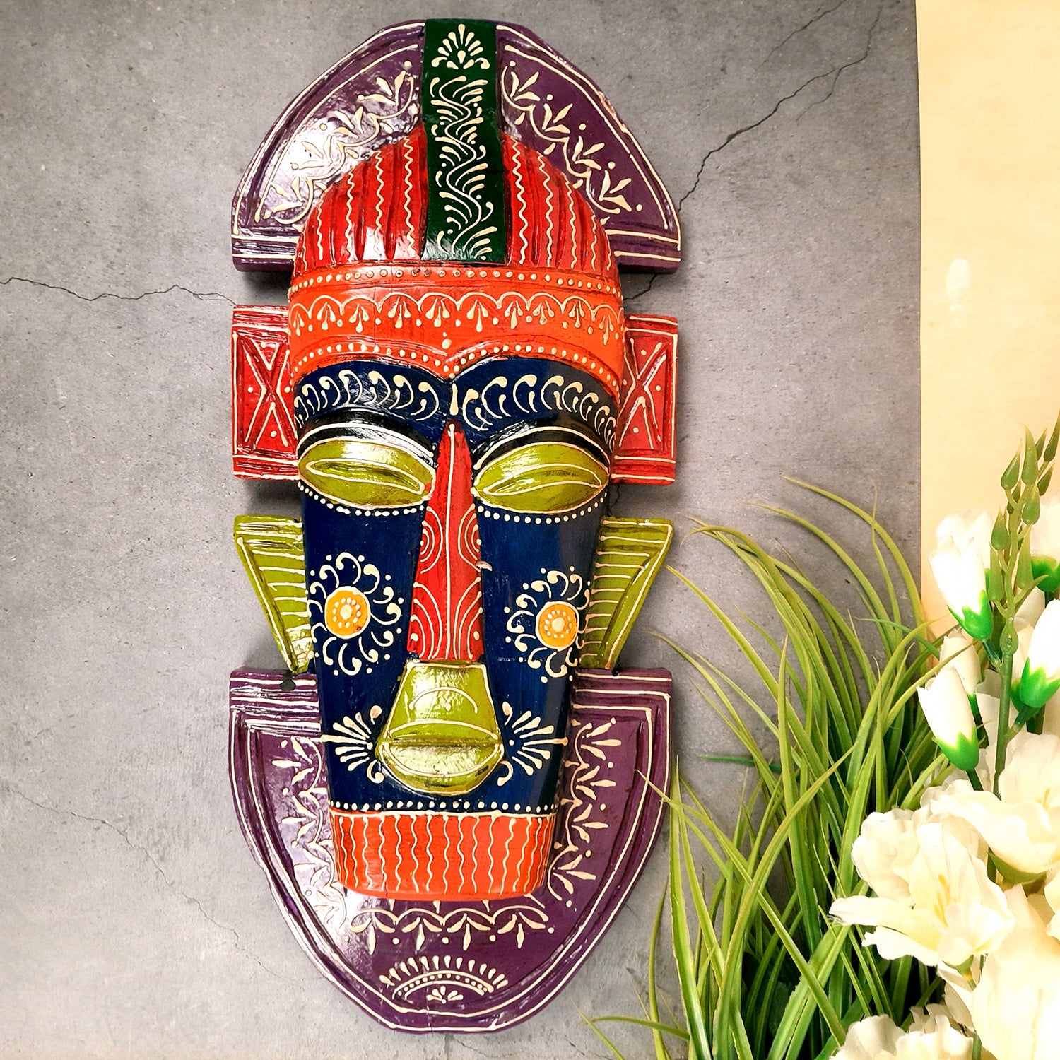 Tribal Mask Wall Hanging - for Home | Office | Cafés Interior Décor - 20 Inch - Apkamart #color_Blue