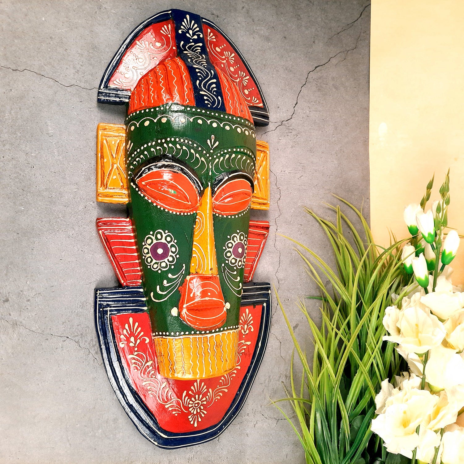 Tribal Mask Wall Hanging - For Wall Décor & Home Decoration - 20 Inch - ApkaMart #color_Green