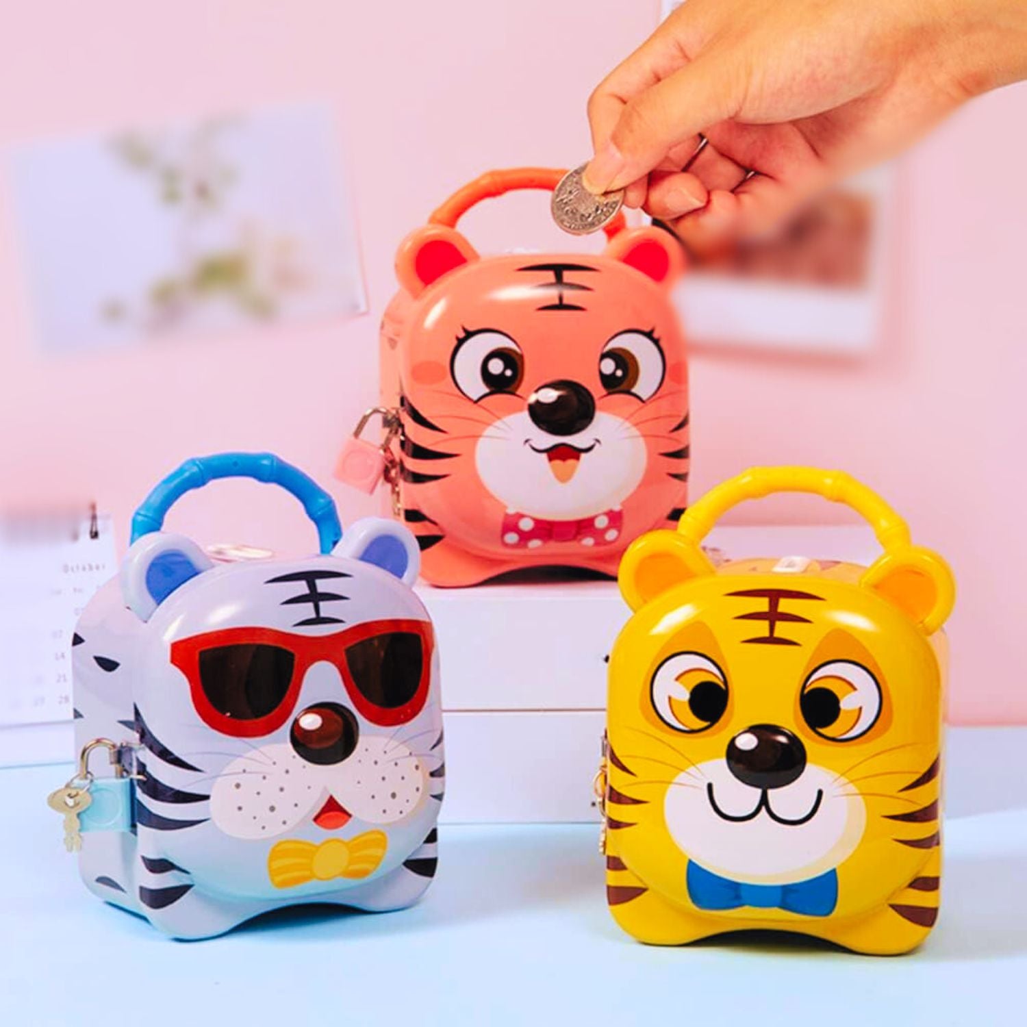Tiger Coin Box | Piggy Bank with Lock & Key | Gullak - Money Bank For Kid's Birthday & Return Gift - apkamart