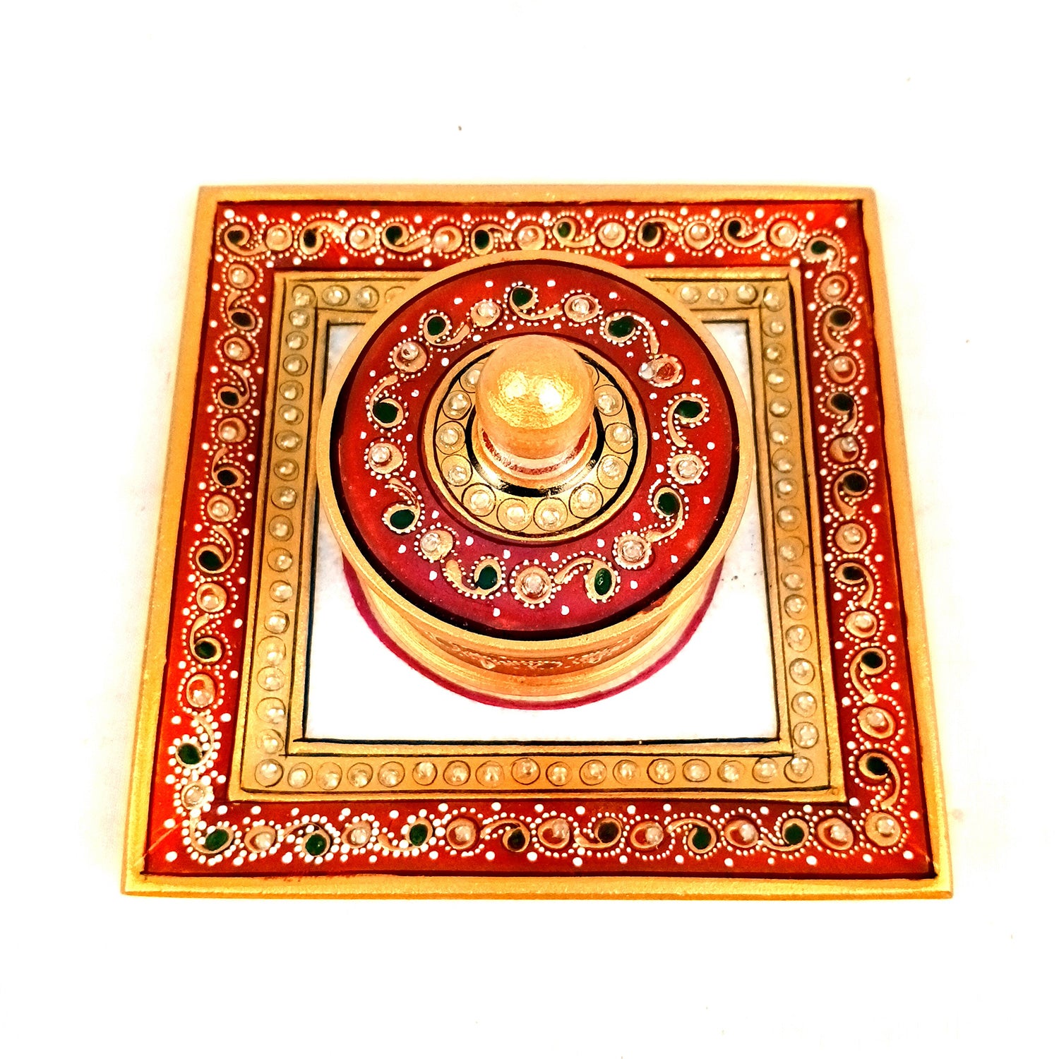 Marble Bowl with Lid for Mukhwas/Mouthfreshner/Dry Fruits with Minakari & Kundan Work | Suparidaan Container - for Kitchen, Home, & Dining Table Decor & Gifts - 6 Inch - Apkamart #Style_Design 2