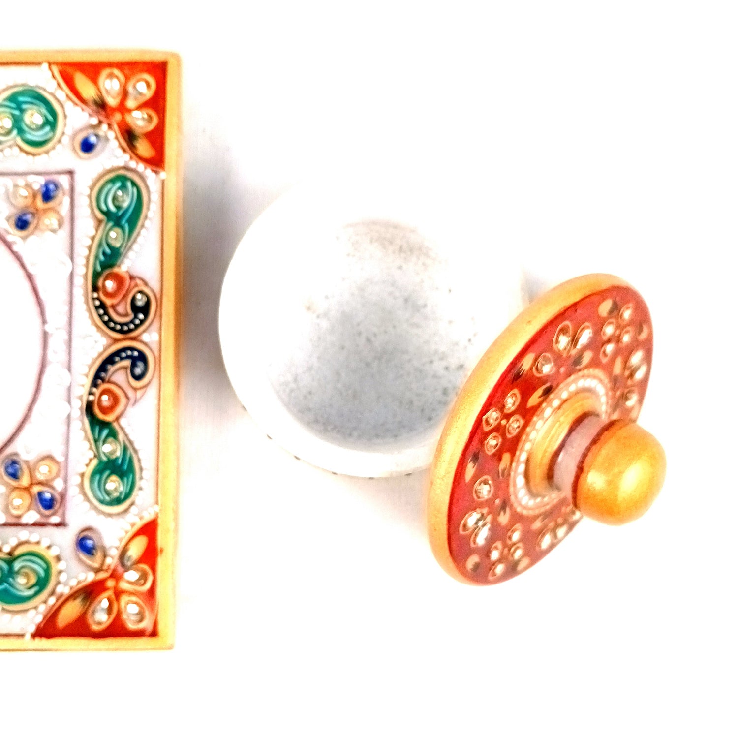 Marble Bowl with Lid for Mukhwas/Mouthfreshner/Dry Fruits with Minakari & Kundan Work | Suparidaan Container - for Kitchen, Home, & Dining Table Decor & Gifts - 6 Inch - Apkamart #Style_Design 1