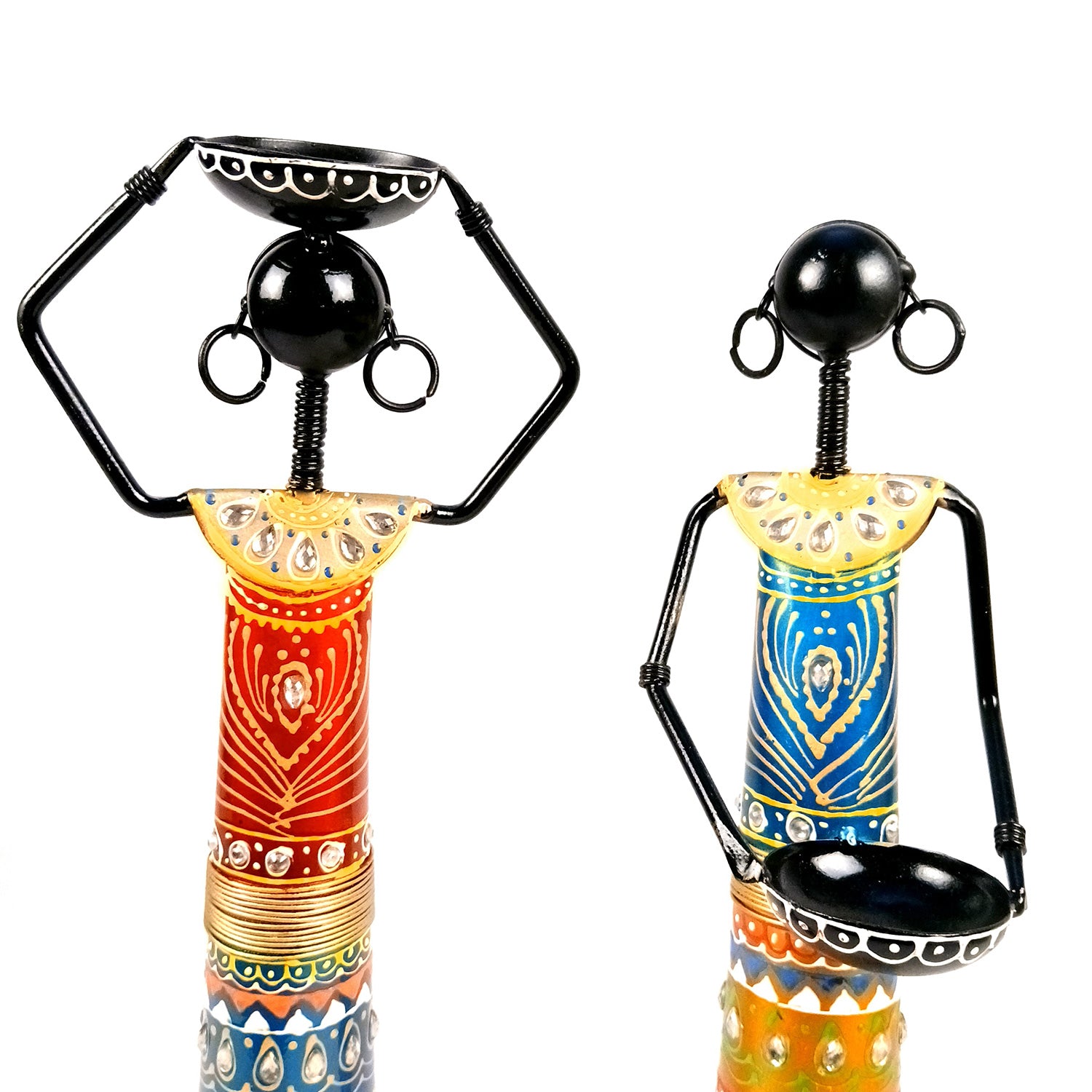 Tribal Worker Showpiece With Tea Light Holders | Vibrant Handpainted Figurines - for Home, Bedroom, Living Room, Office, Table Decor & Gifts - Apkamart #Style_Design 2