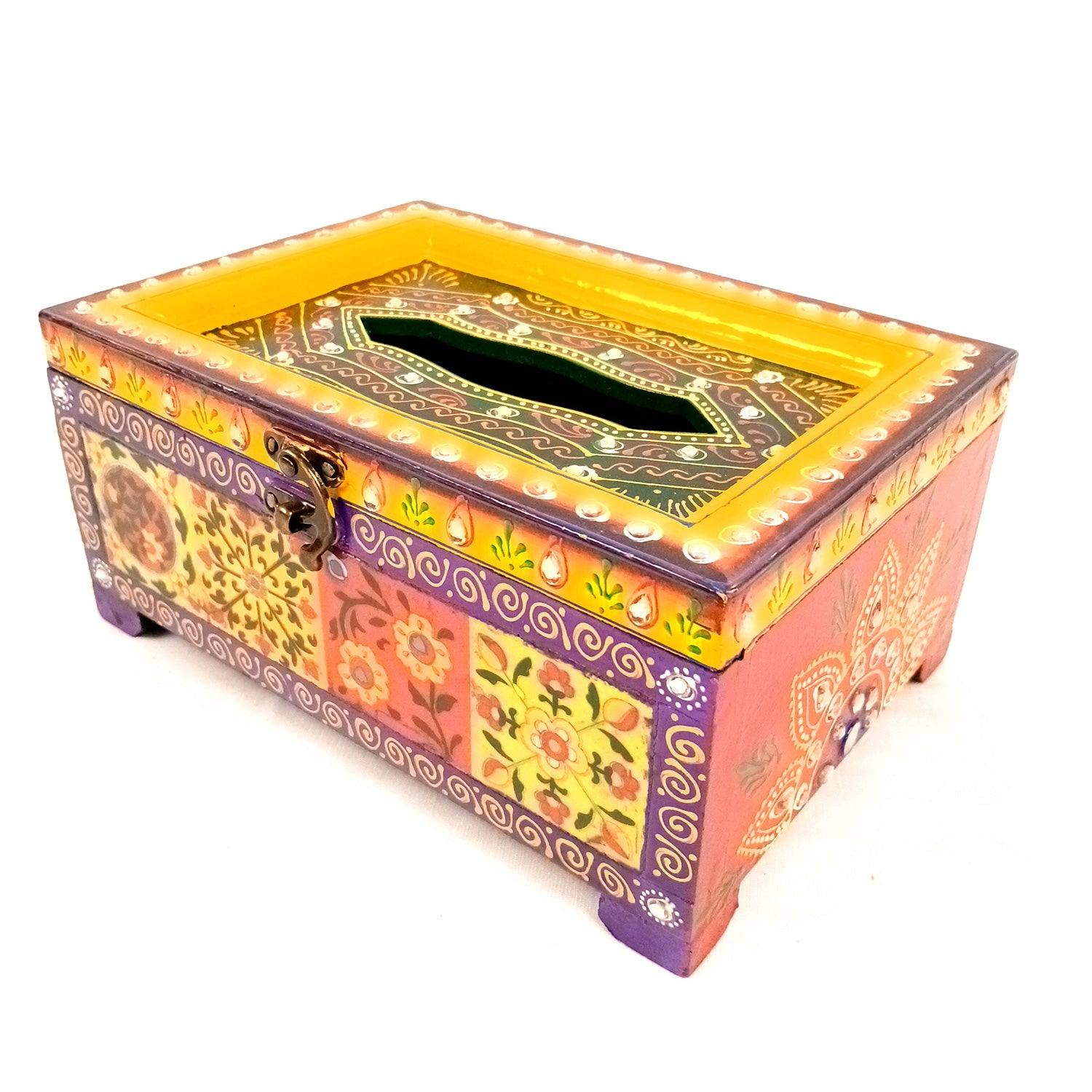 Napkin Holder With Ceramic Tiles | Tissue Paper Stand | Wooden Tissue Dispenser With Lid - For Home, Dining Table, Kitchen, Center Table Decor & Gift - 9 Inch - Apkamart #Style_Design 1