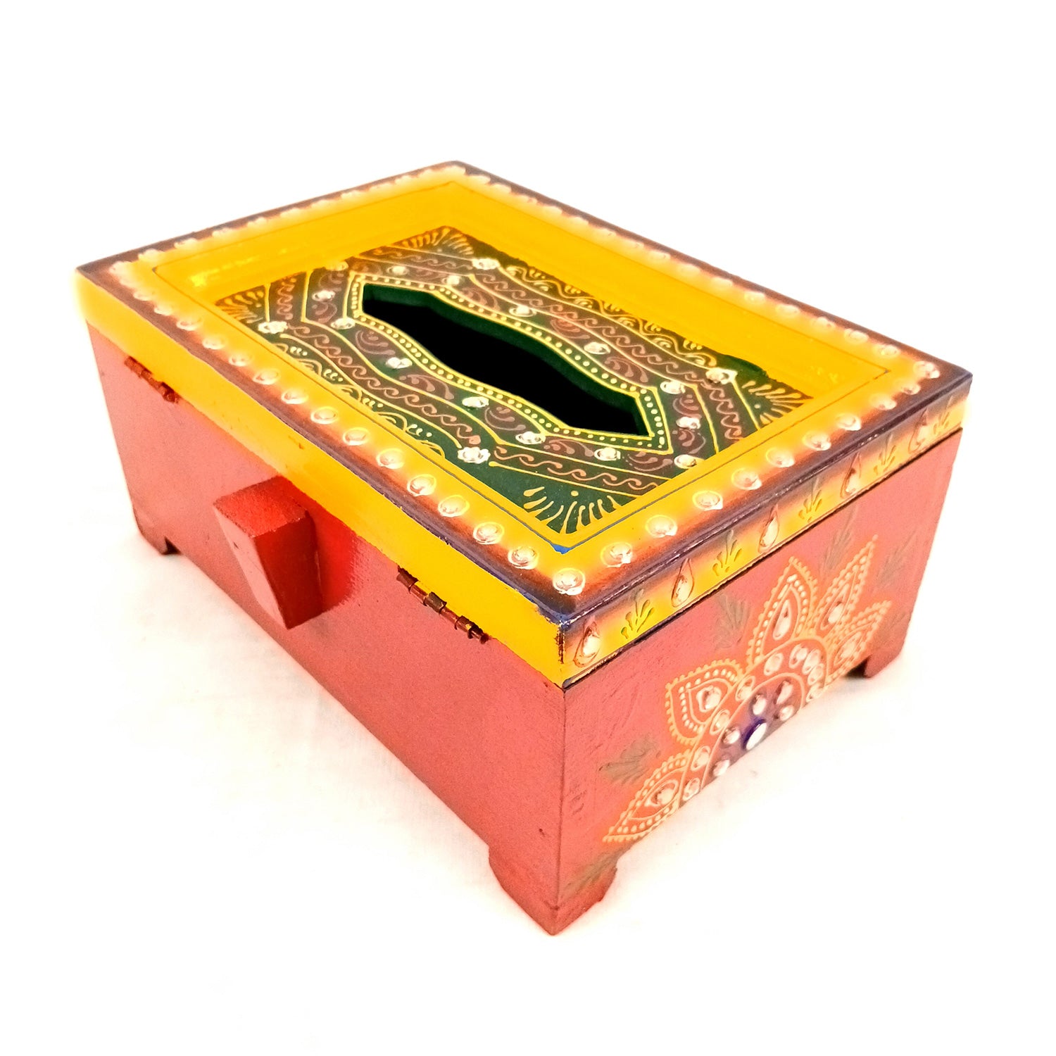 Napkin Holder With Ceramic Tiles | Tissue Paper Stand | Wooden Tissue Dispenser With Lid - For Home, Dining Table, Kitchen, Center Table Decor & Gift - 9 Inch - Apkamart #Style_Design 1