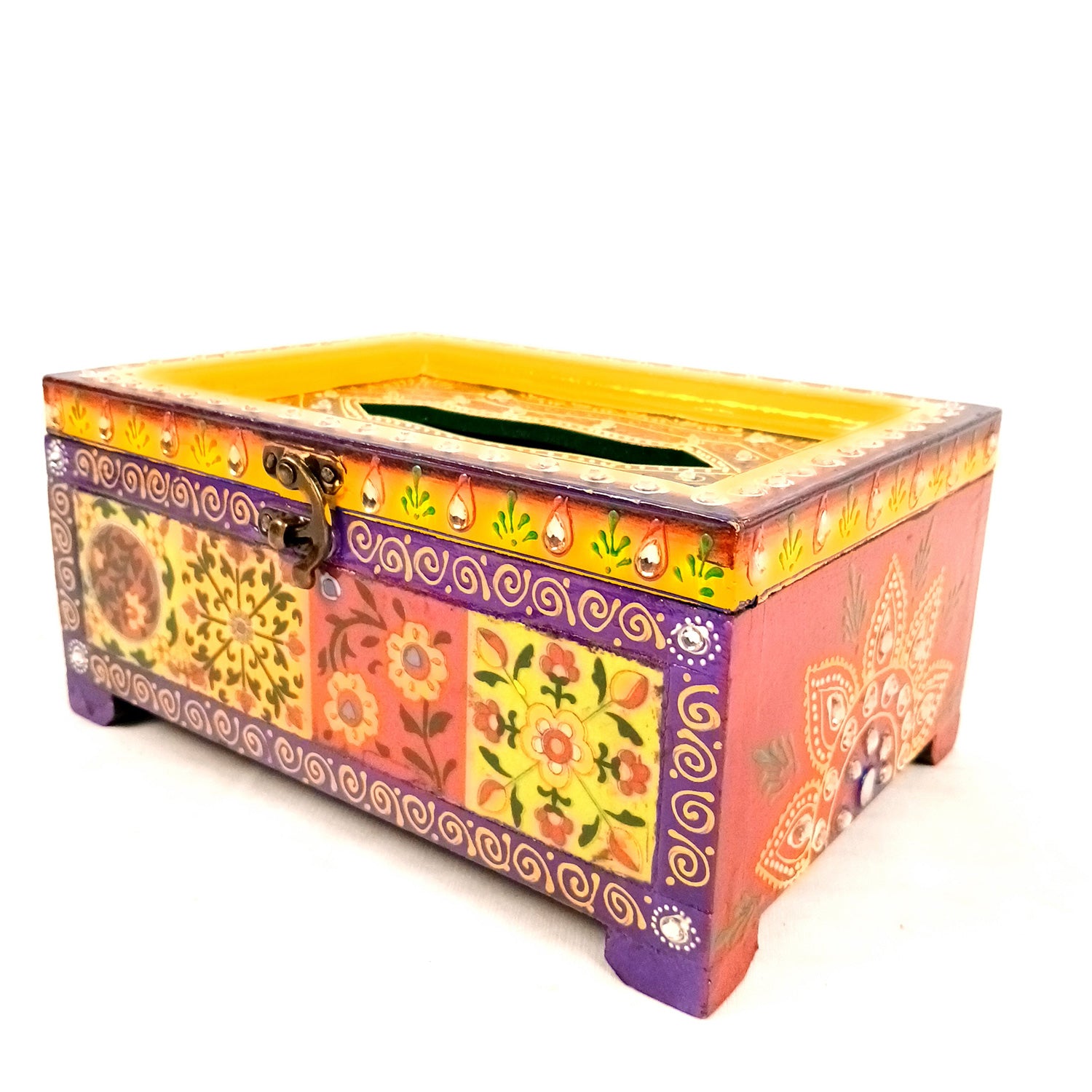 Napkin Holder With Ceramic Tiles | Tissue Paper Stand | Wooden Tissue Dispenser With Lid - For Home, Dining Table, Kitchen, Center Table Decor & Gift - 9 Inch - Apkamart #Style_Design 1