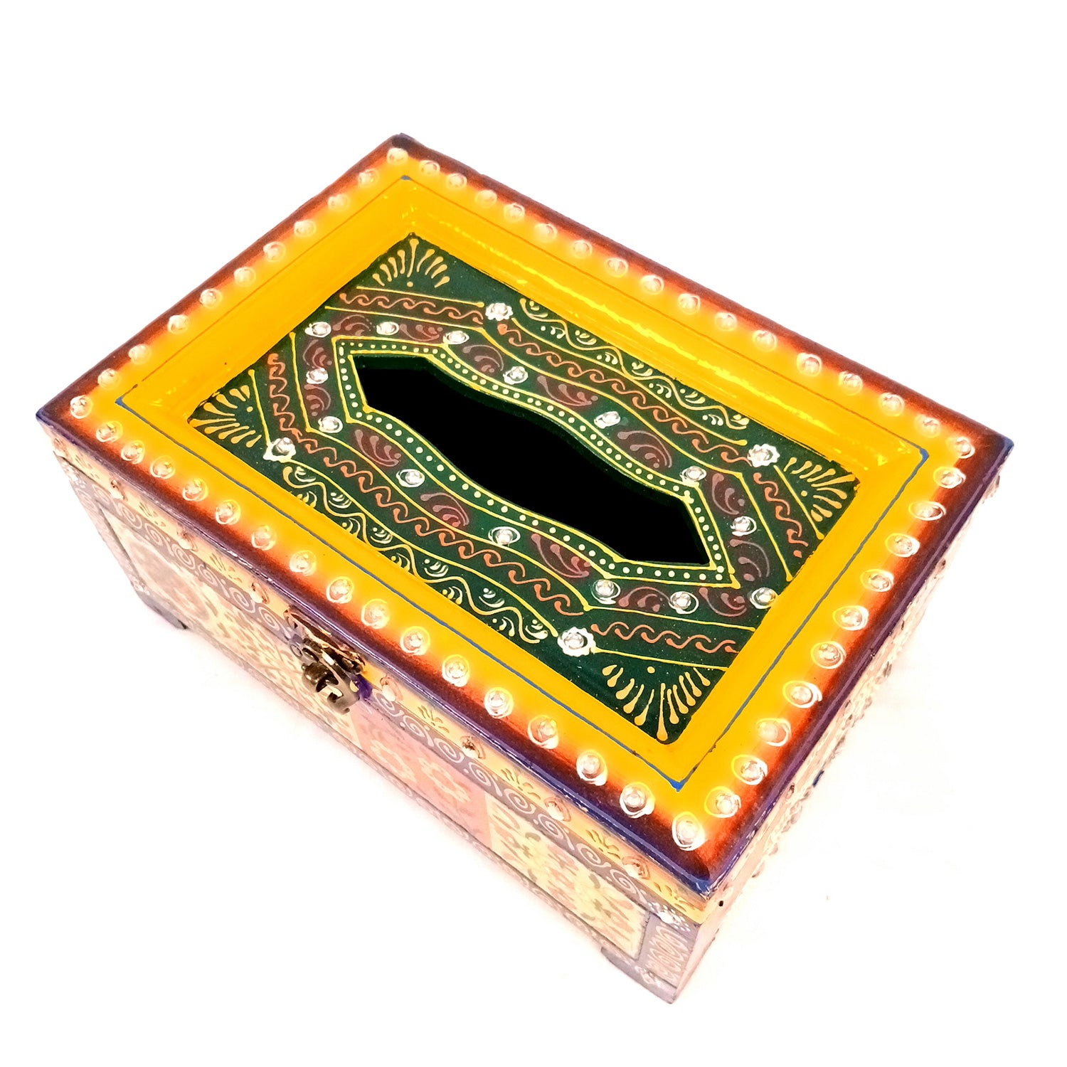 Napkin Holder With Ceramic Tiles | Tissue Paper Stand | Wooden Tissue Dispenser With Lid - For Home, Dining Table, Kitchen, Center Table Decor & Gift - 9 Inch - Apkamart #Style_Design 1