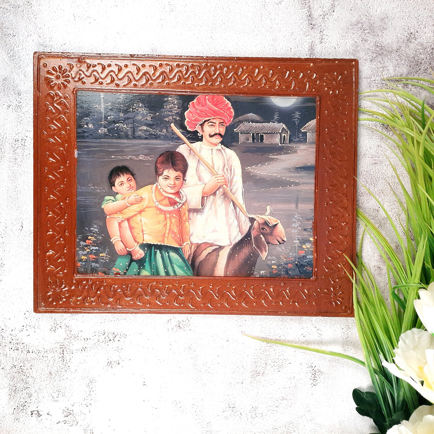 Village Painting In Wooden Frame | Wall Poster Frame - for Home Decoration, Paintings for Living Room, Bedroom, Hallway, Office & Gifts - 15 Inch - Apkamart