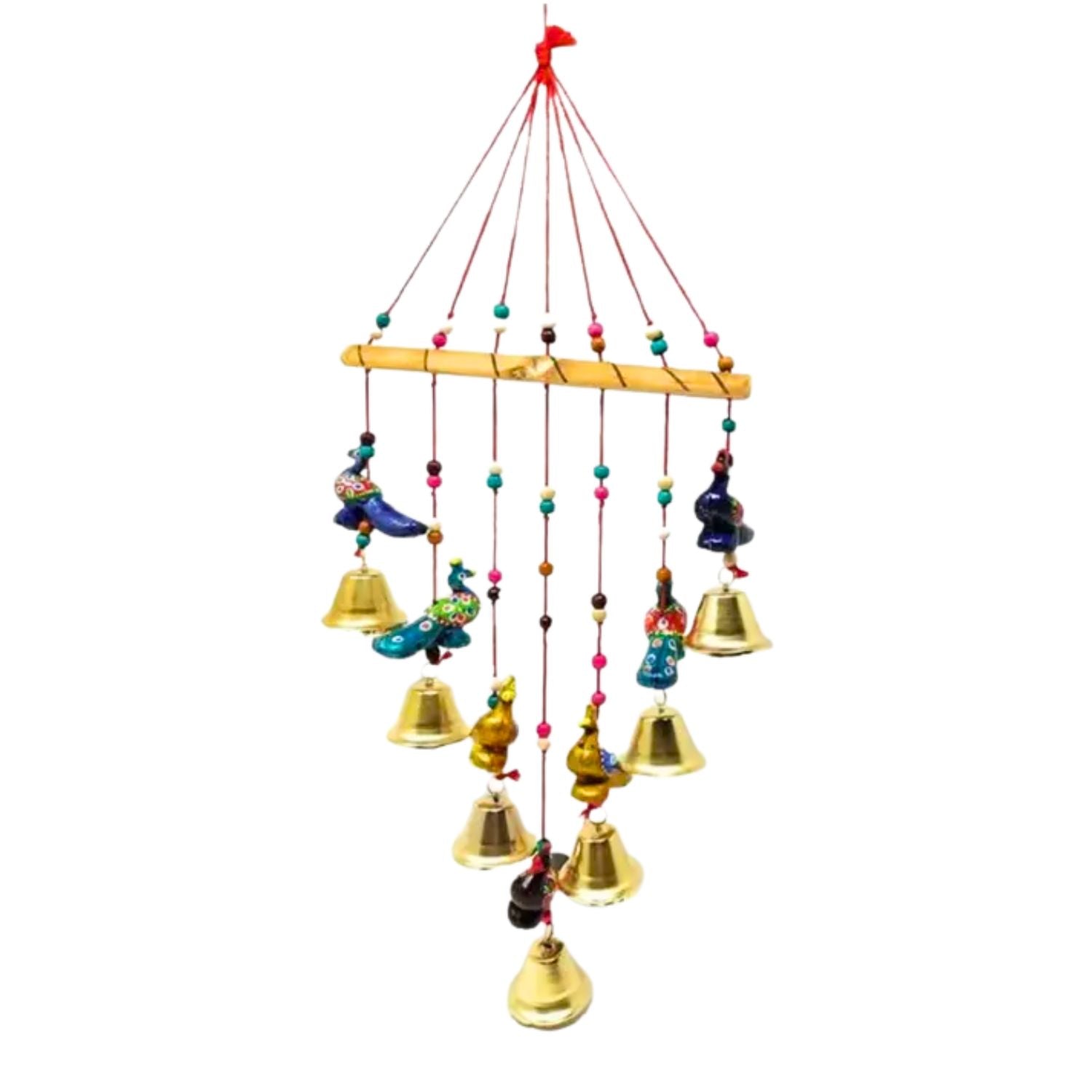 Latkan Toran Wall Hanging Set | Rajasthani Traditional Hangings with Bells - Peacock Design - For Main Door, Entrance, Wedding, Home, Diwali Decoration - 26 Inch (Pack Of 2 )