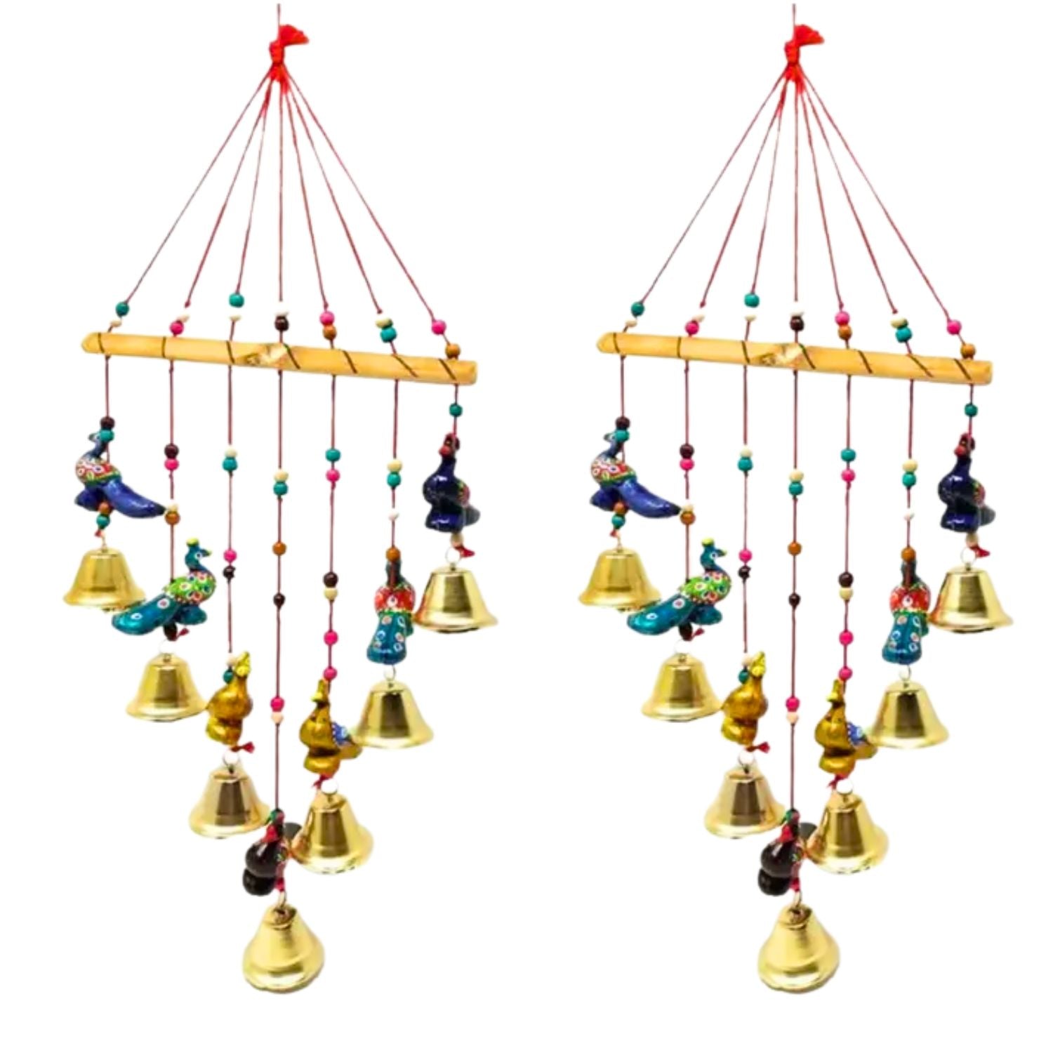 Latkan Toran Wall Hanging Set | Rajasthani Traditional Hangings with Bells - Peacock Design - For Main Door, Entrance, Wedding, Home, Diwali Decoration - 26 Inch (Pack Of 2 )