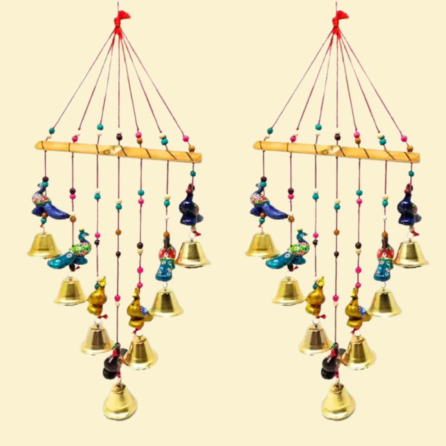 Latkan Toran Wall Hanging Set | Rajasthani Traditional Hangings with Bells - Peacock Design - For Main Door, Entrance, Wedding, Home, Diwali Decoration - 26 Inch (Pack Of 2 )