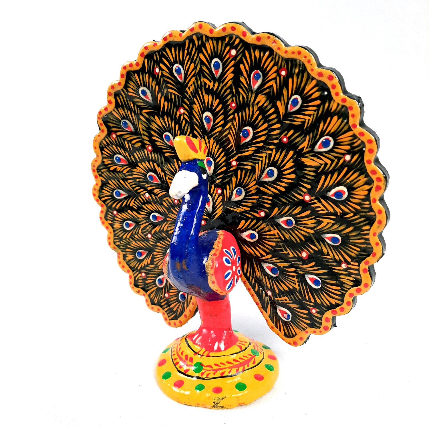 Dancing Peacock Showpiece Set | Wooden Peacock Statue | Animal Figurines - for Home, Table, Shelf, Living Room Decor, Gifts - 6 Inch - apkamart