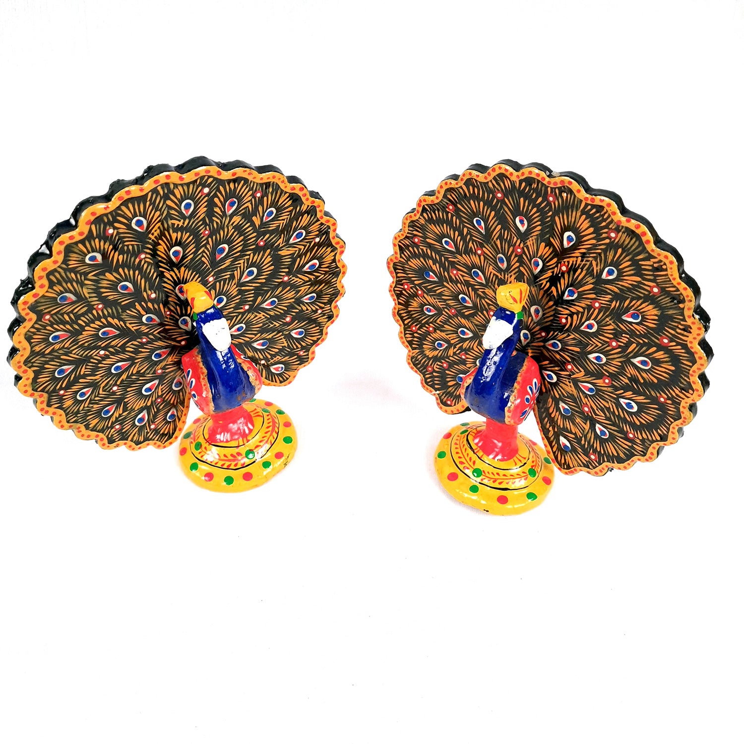 Dancing Peacock Showpiece Set | Wooden Peacock Statue | Animal Figurines - for Home, Table, Shelf, Living Room Decor, Gifts - 6 Inch - apkamart