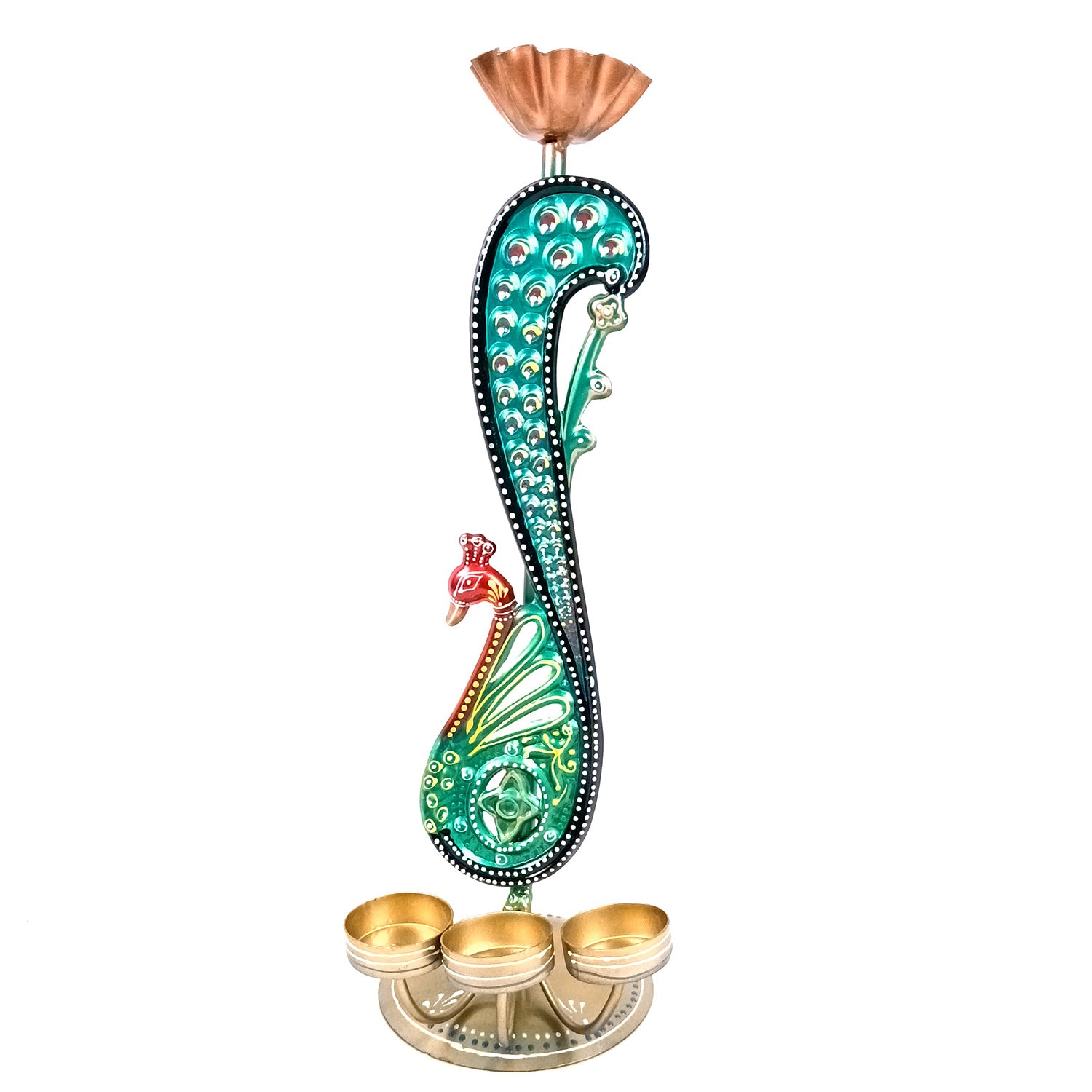 Peacock Tea Light Candle Holder | Candle Holders Stand With 4 Slots - For Home, Table, Living Room, Dining room, Bedroom Decor | For Diwali Decoration & Gifts - 16 Inch - Apkamart