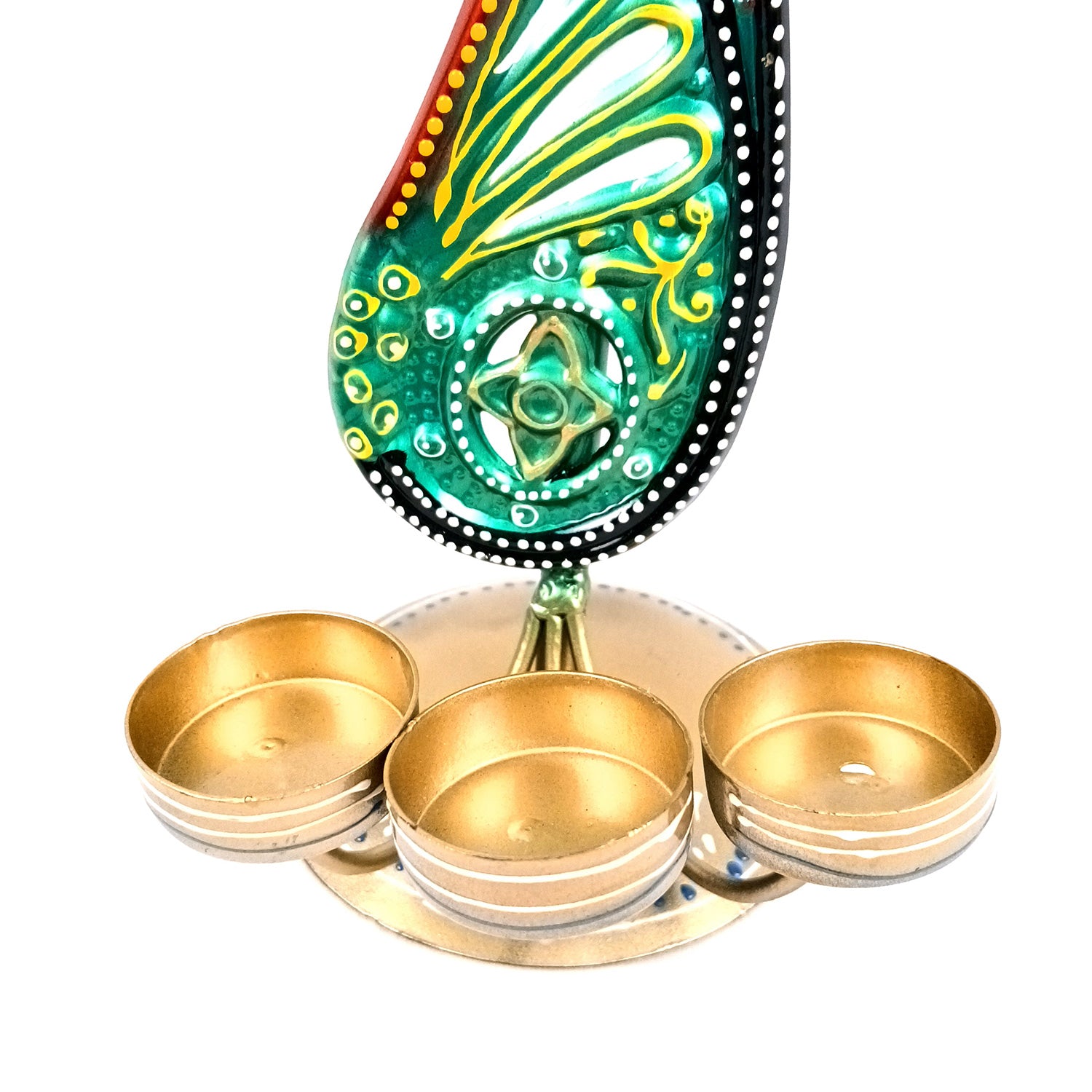Peacock Tea Light Candle Holder | Candle Holders Stand With 4 Slots - For Home, Table, Living Room, Dining room, Bedroom Decor | For Diwali Decoration & Gifts - 16 Inch - Apkamart