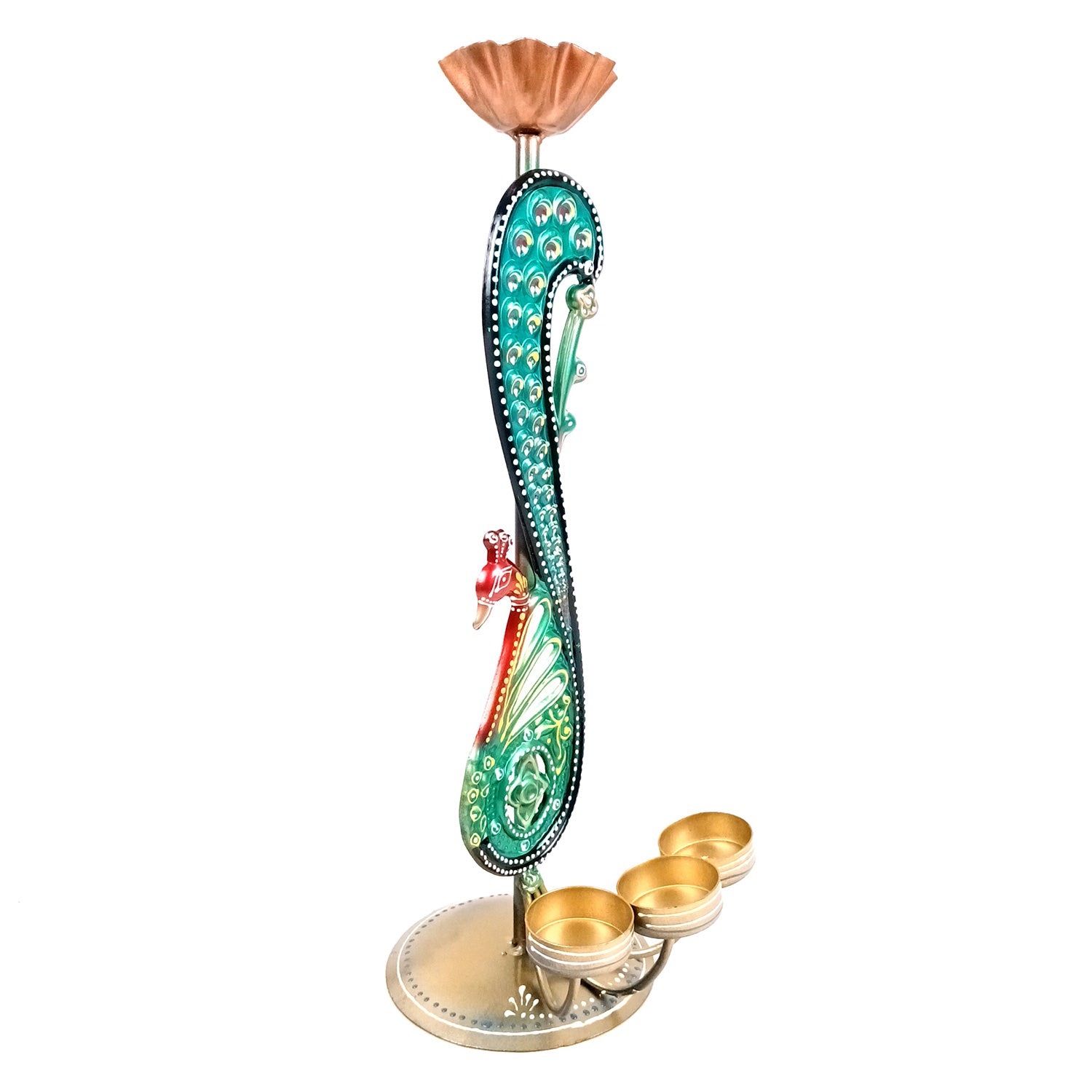 Peacock Tea Light Candle Holder | Candle Holders Stand With 4 Slots - For Home, Table, Living Room, Dining room, Bedroom Decor | For Diwali Decoration & Gifts - 16 Inch - Apkamart