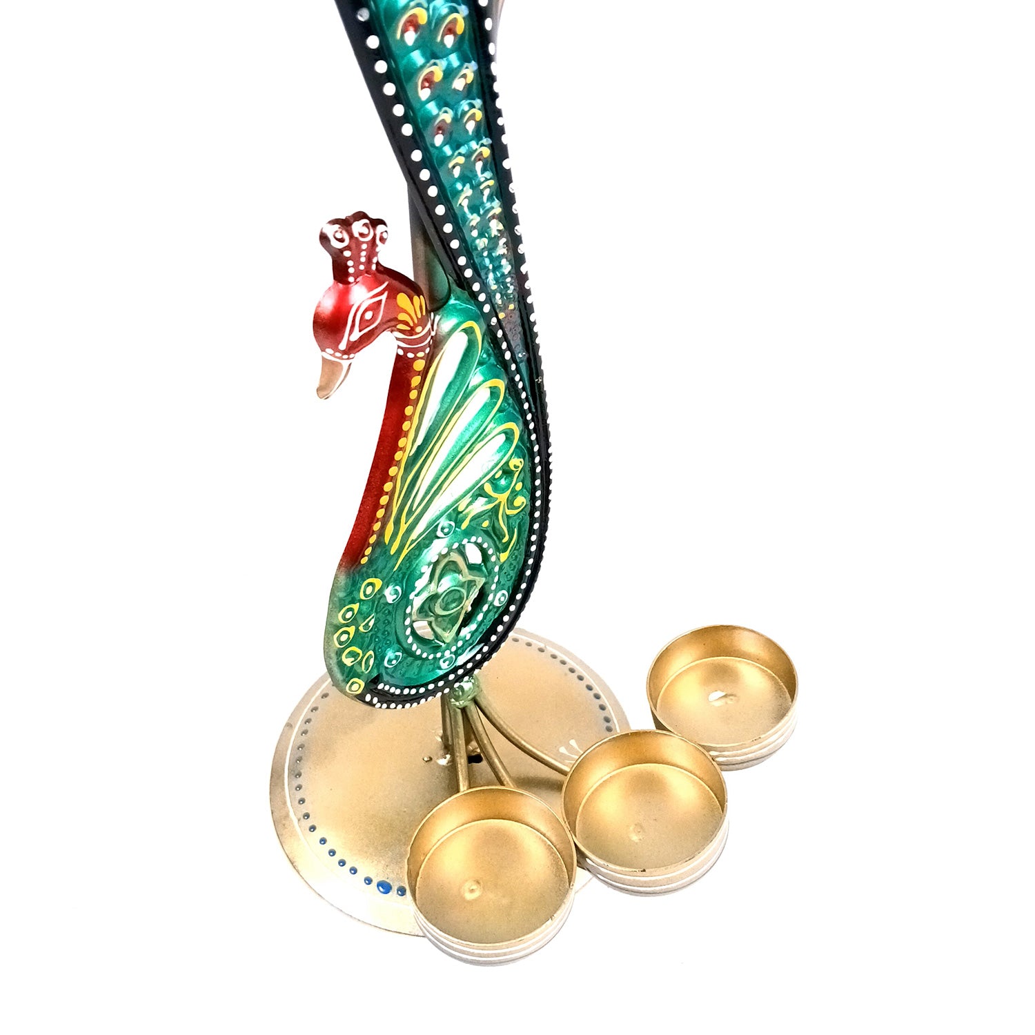 Peacock Tea Light Candle Holder | Candle Holders Stand With 4 Slots - For Home, Table, Living Room, Dining room, Bedroom Decor | For Diwali Decoration & Gifts - 16 Inch - Apkamart
