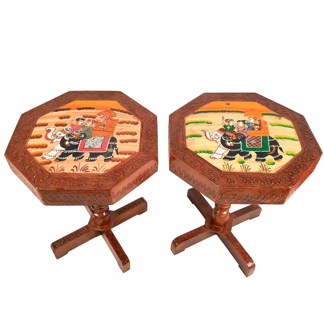 Wooden Side Table Set | End Table | Stool Set - for Living Room, Bedroom, Sofa Sides & Gifts - 15 Inch (Pack of 2) - Apkamart