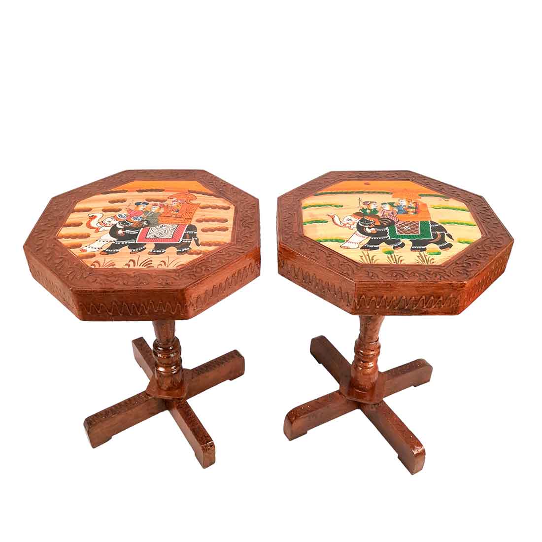 Wooden Side Table Set | End Table | Stool Set - for Living Room, Bedroom, Sofa Sides & Gifts - 15 Inch (Pack of 2) - Apkamart