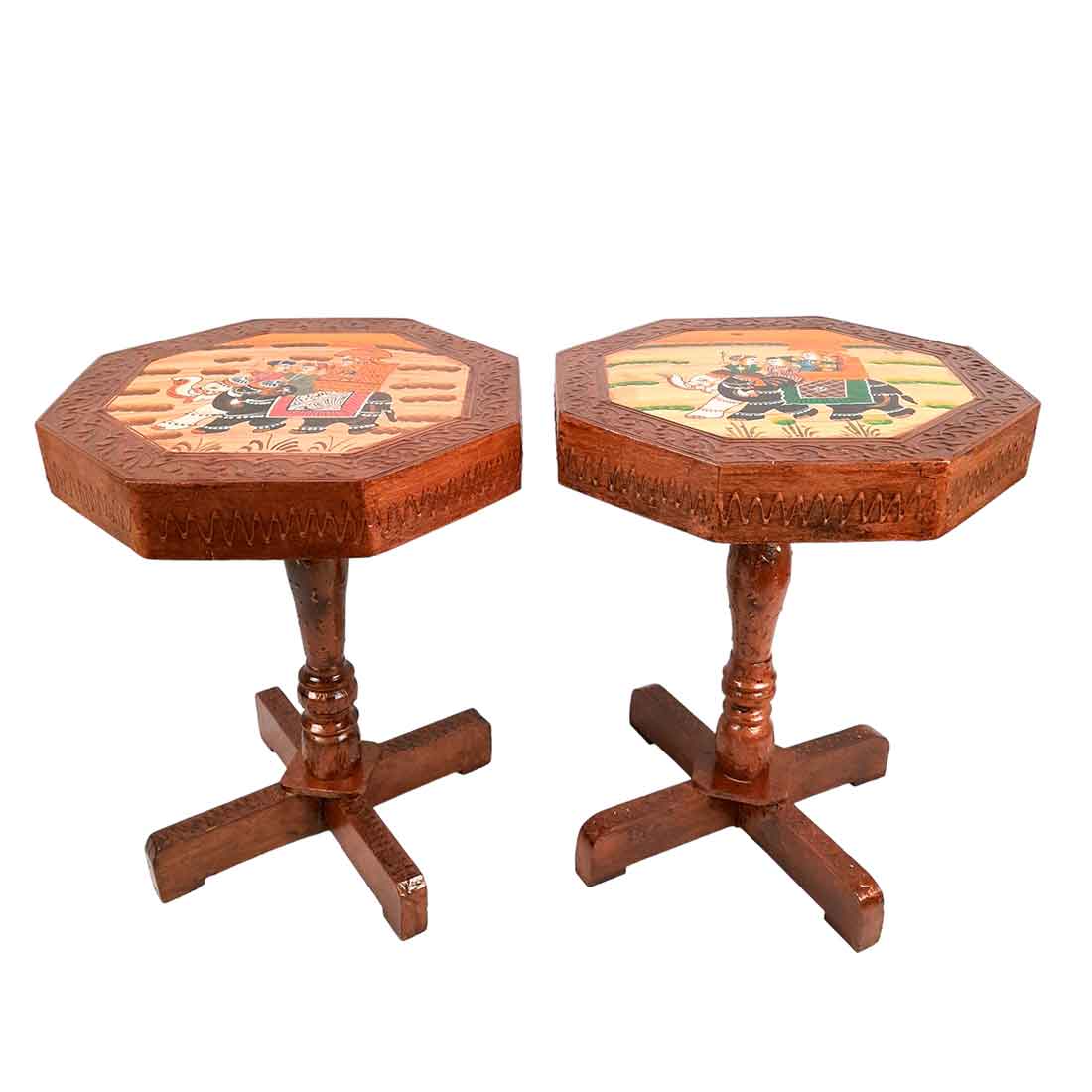 Wooden Side Table Set | End Table | Stool Set - for Living Room, Bedroom, Sofa Sides & Gifts - 15 Inch (Pack of 2) - Apkamart