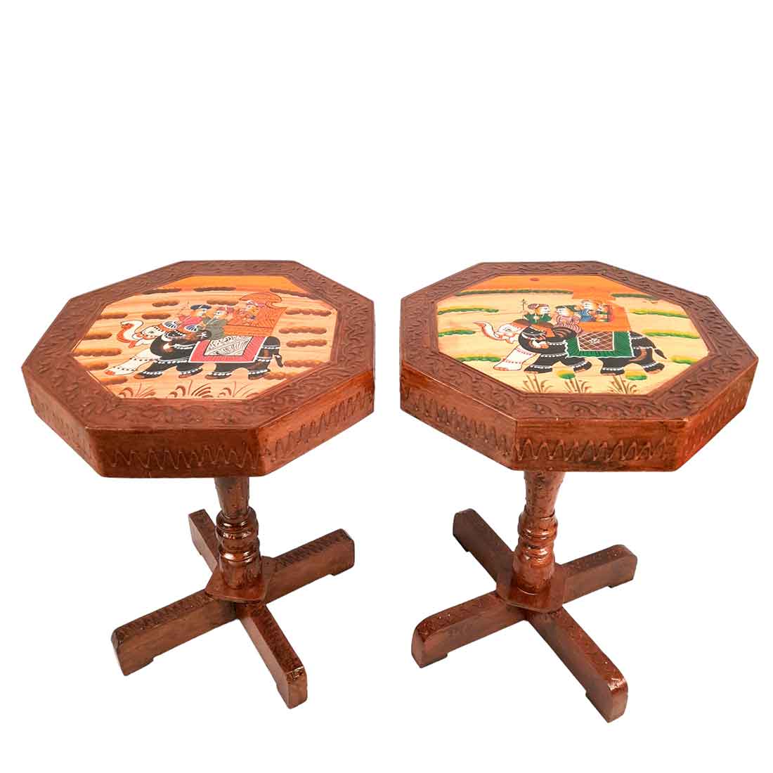 Wooden Side Table Set | End Table | Stool Set - for Living Room, Bedroom, Sofa Sides & Gifts - 15 Inch (Pack of 2) - Apkamart