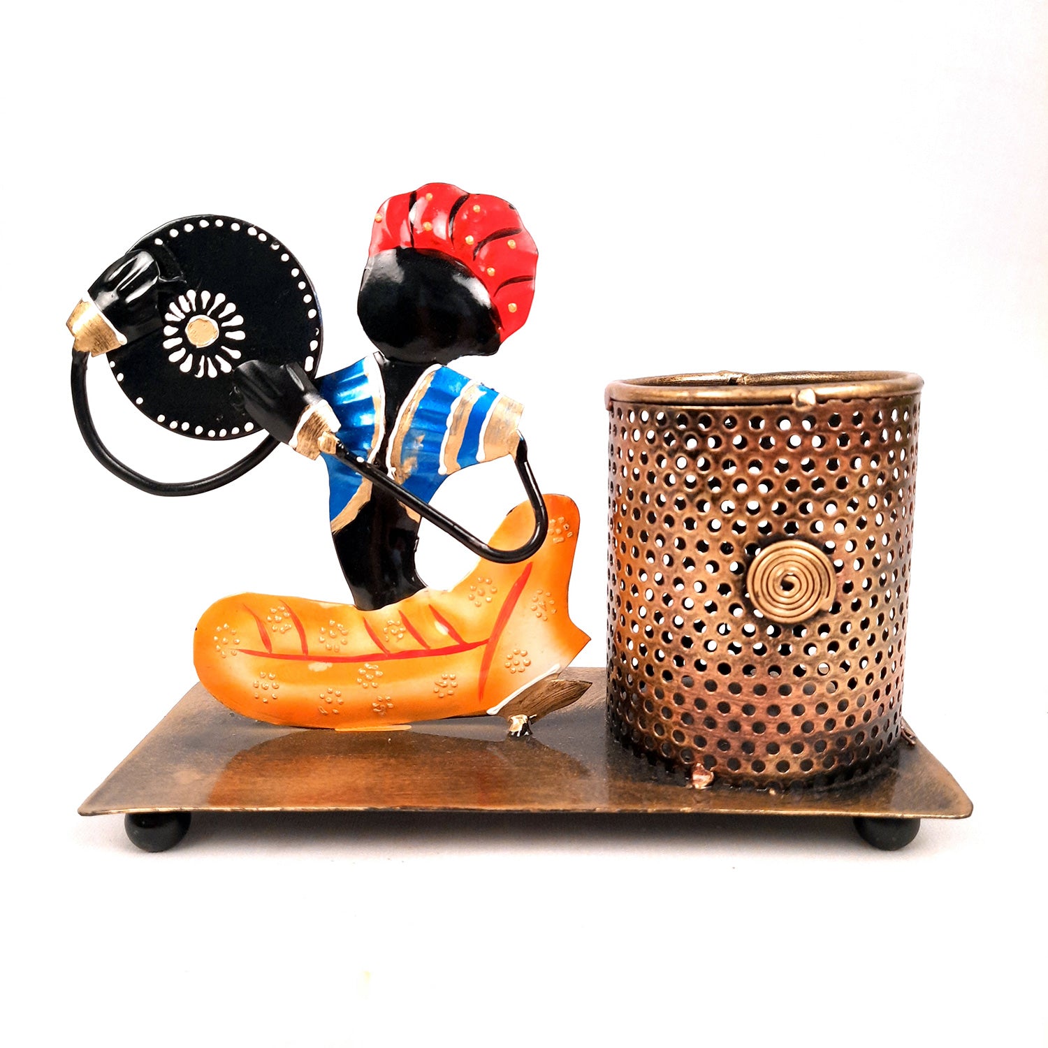Pen Holder With Musician Showpiece | Desk Organizer | Multipurpose Holders Stand - For Stationary Gifts, Table, Desk Organizing, Home, Office Decor & Corporate Gifts - 7 Inch