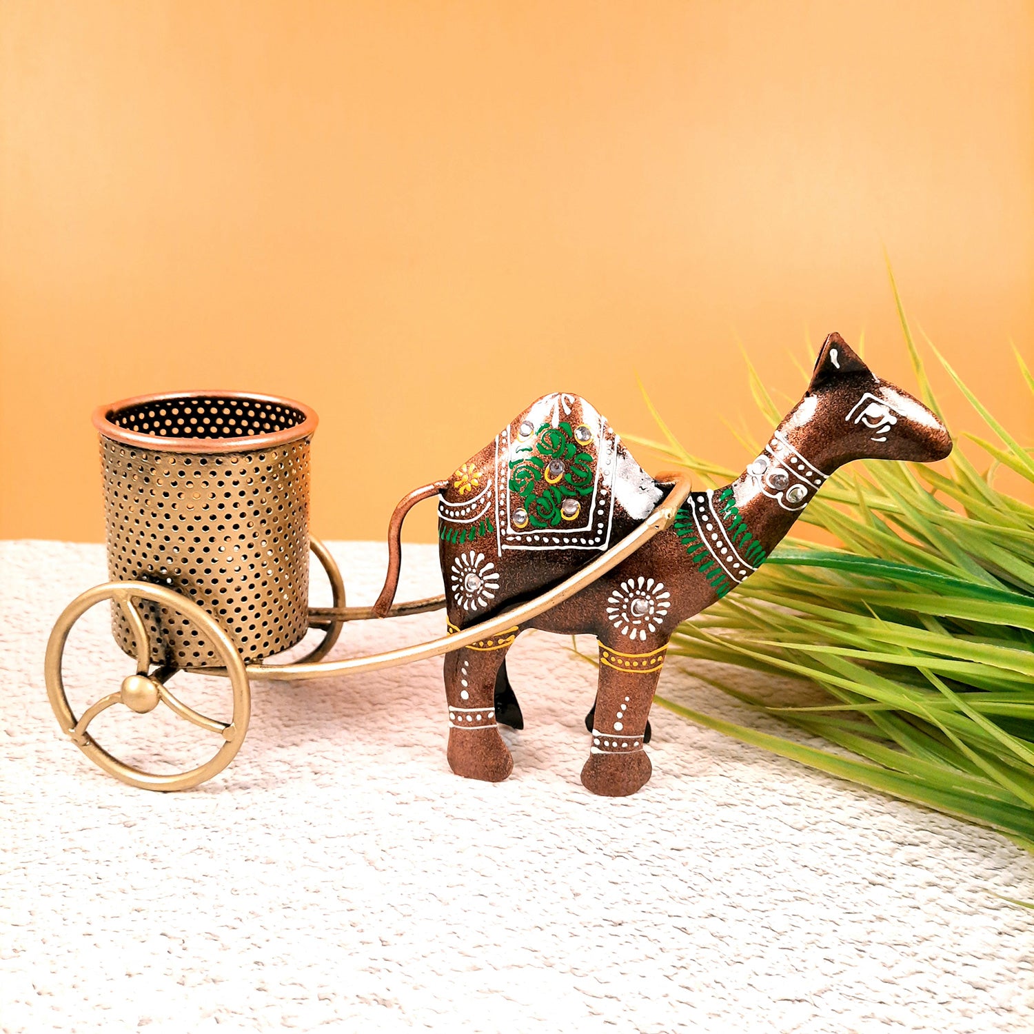 Pen Holder | Desk Organizer | Camel Cart Showpiece | Multipurpose Holders Stand - For Study Table, Desk Organizing, Home, Office Decor & Gifts - 11 Inch - Apkamart