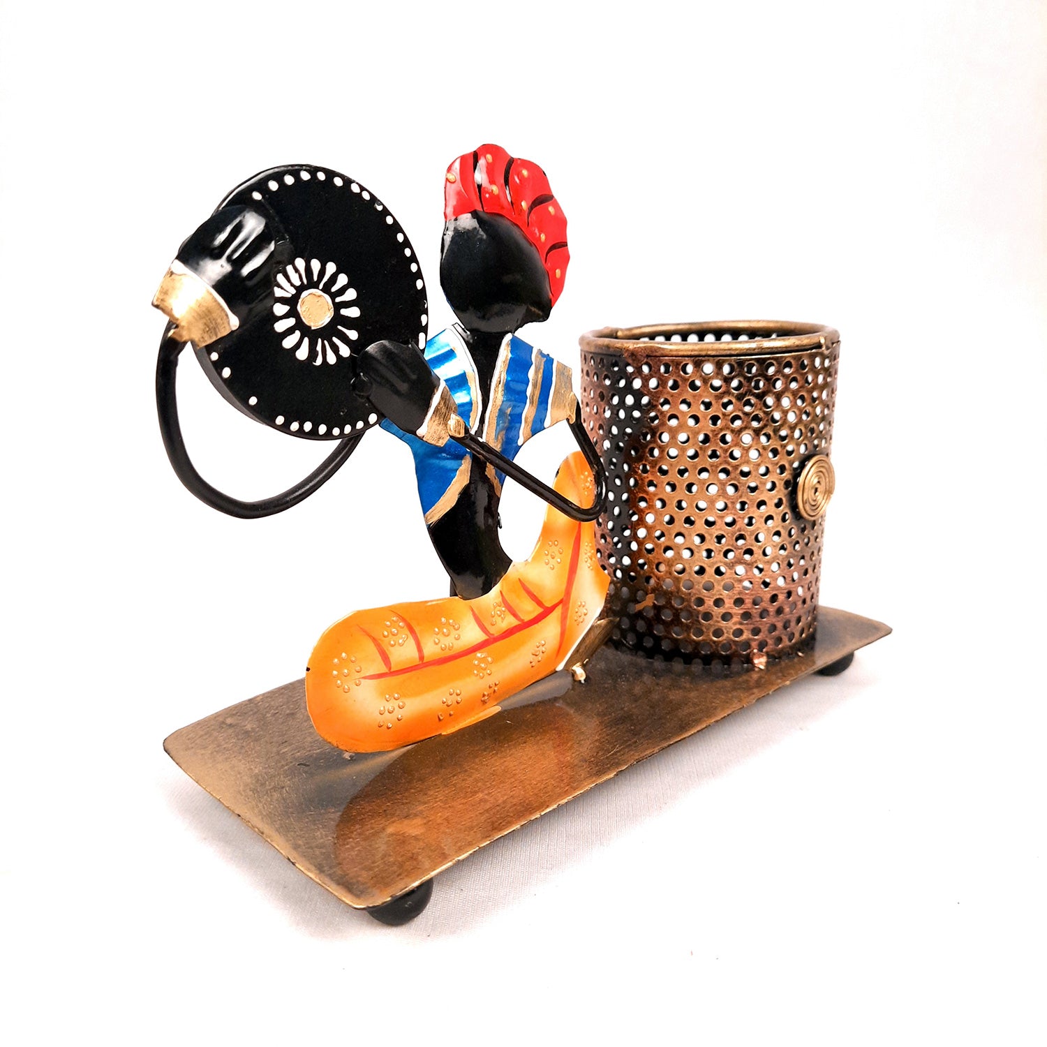 Pen Holder With Musician Showpiece | Desk Organizer | Multipurpose Holders Stand - For Stationary Gifts, Table, Desk Organizing, Home, Office Decor & Corporate Gifts - 7 Inch