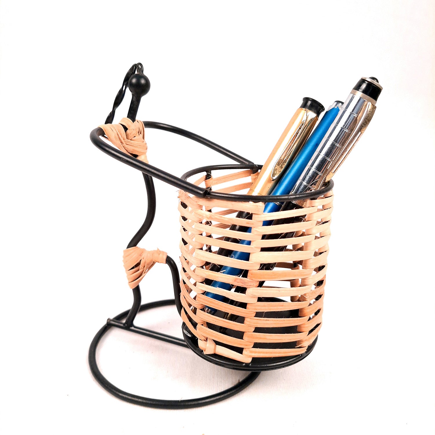 Pen Stand Cum Cutlery Holders - Lady Holding Basket Design | Multipurpose Organizers | Pencil Holder Stands - For Study Table, Desk, Stationary Gift, Home, Office Decor & Corporate Gifting - apkamart