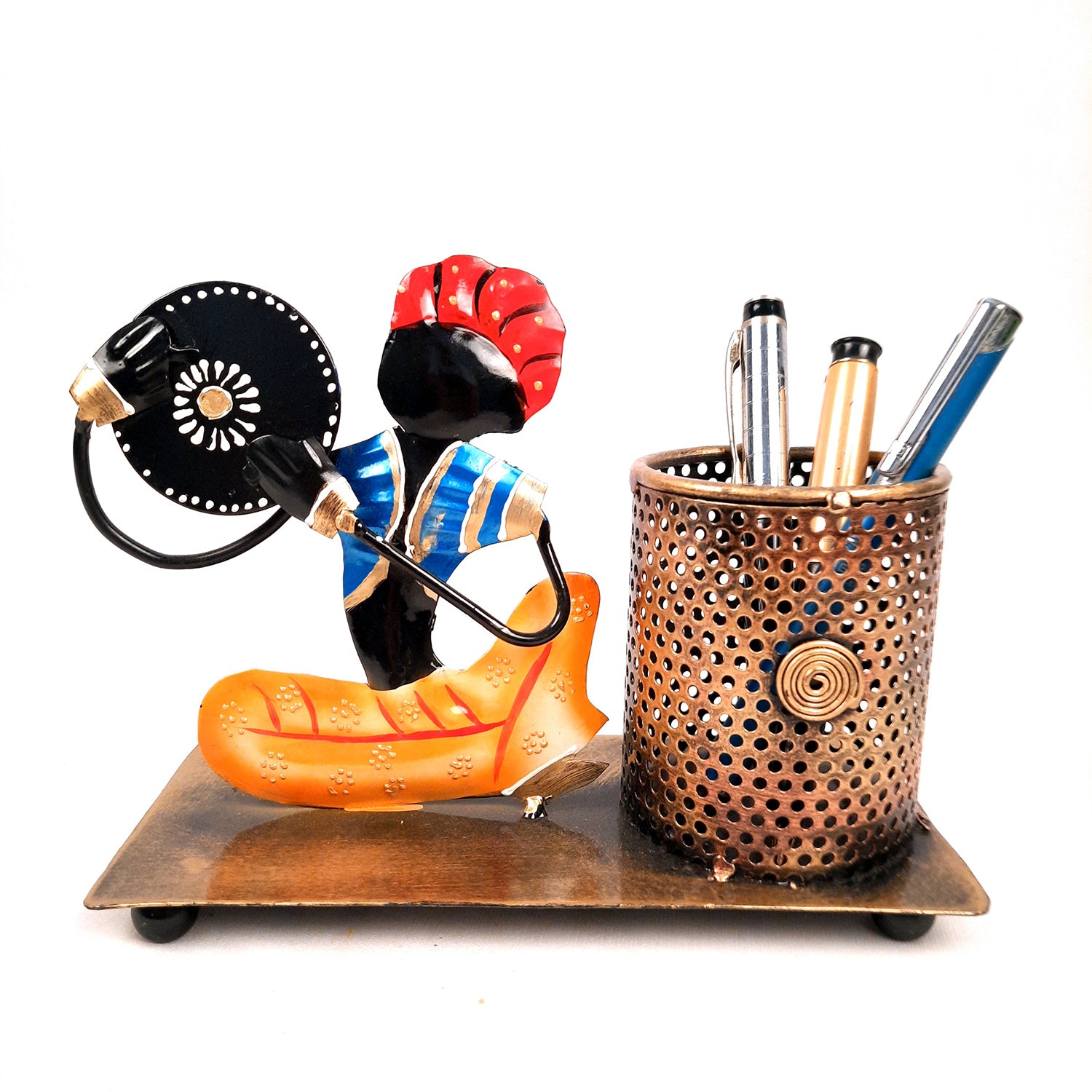 Pen Holder With Musician Showpiece | Desk Organizer | Multipurpose Holders Stand - For Stationary Gifts, Table, Desk Organizing, Home, Office Decor & Corporate Gifts - 7 Inch