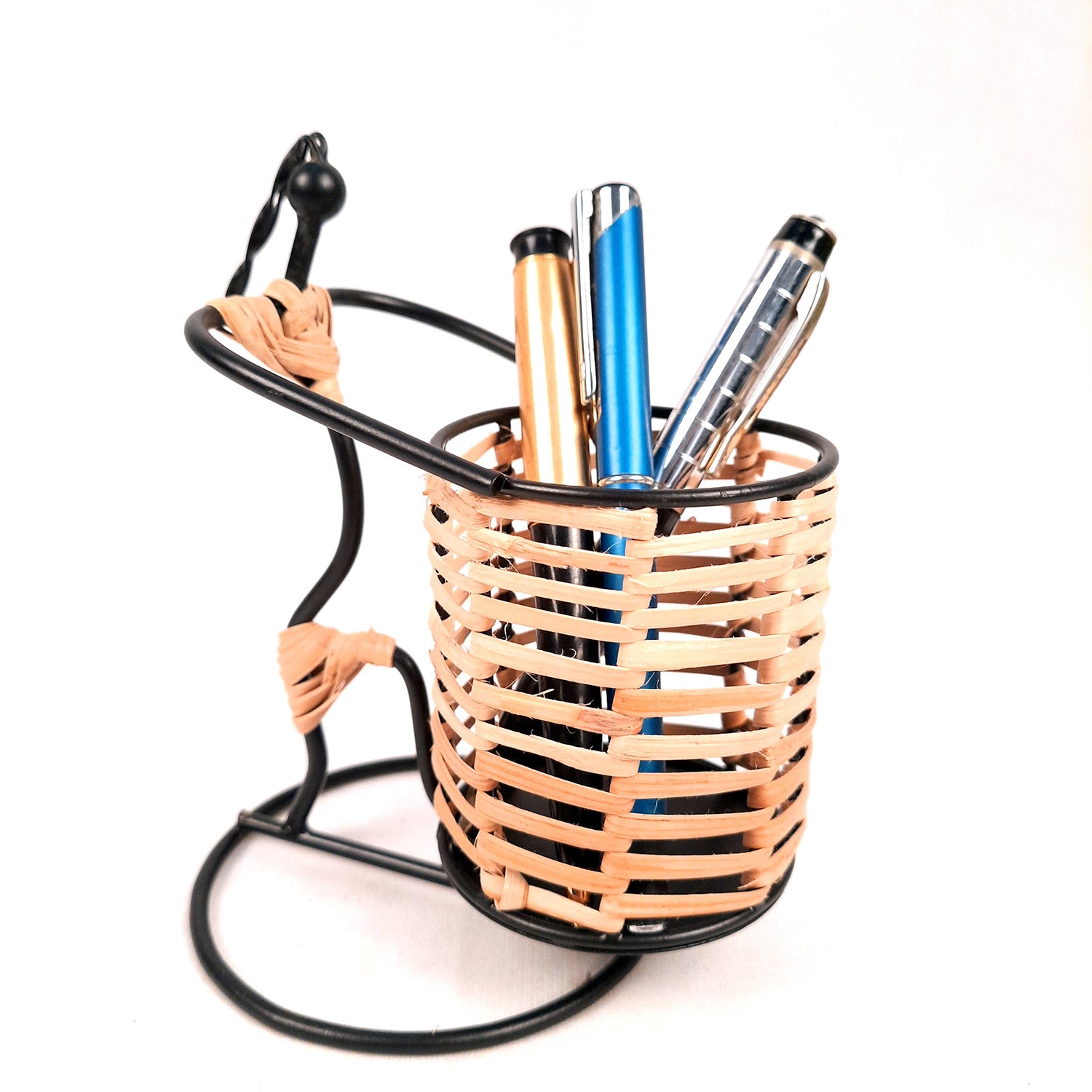 Pen Stand Cum Cutlery Holders - Lady Holding Basket Design | Multipurpose Organizers | Pencil Holder Stands - For Study Table, Desk, Stationary Gift, Home, Office Decor & Corporate Gifting - apkamart