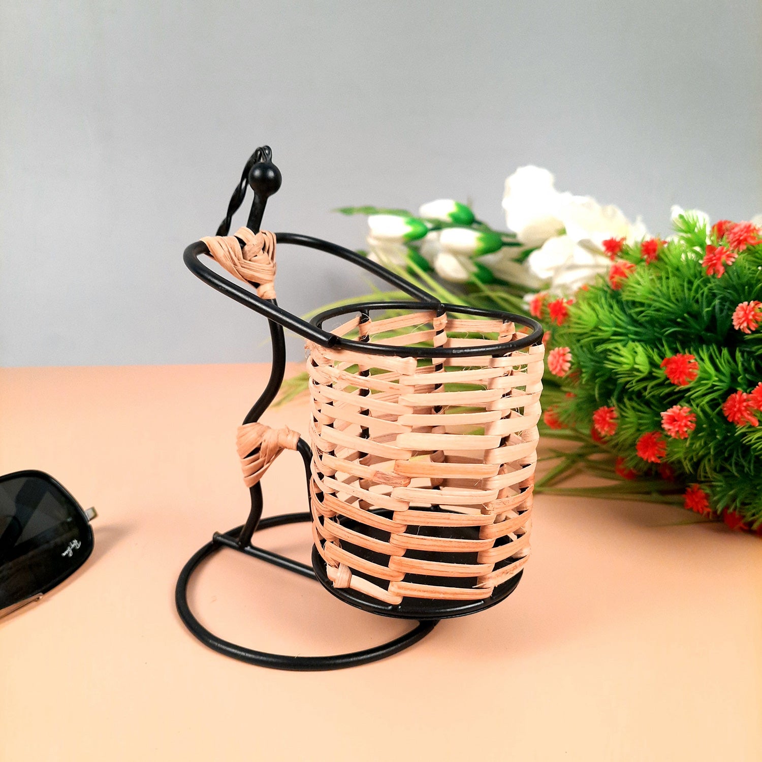 Pen Stand Cum Cutlery Holders - Lady Holding Basket Design | Multipurpose Organizers | Pencil Holder Stands - For Study Table, Desk, Stationary Gift, Home, Office Decor & Corporate Gifting - apkamart