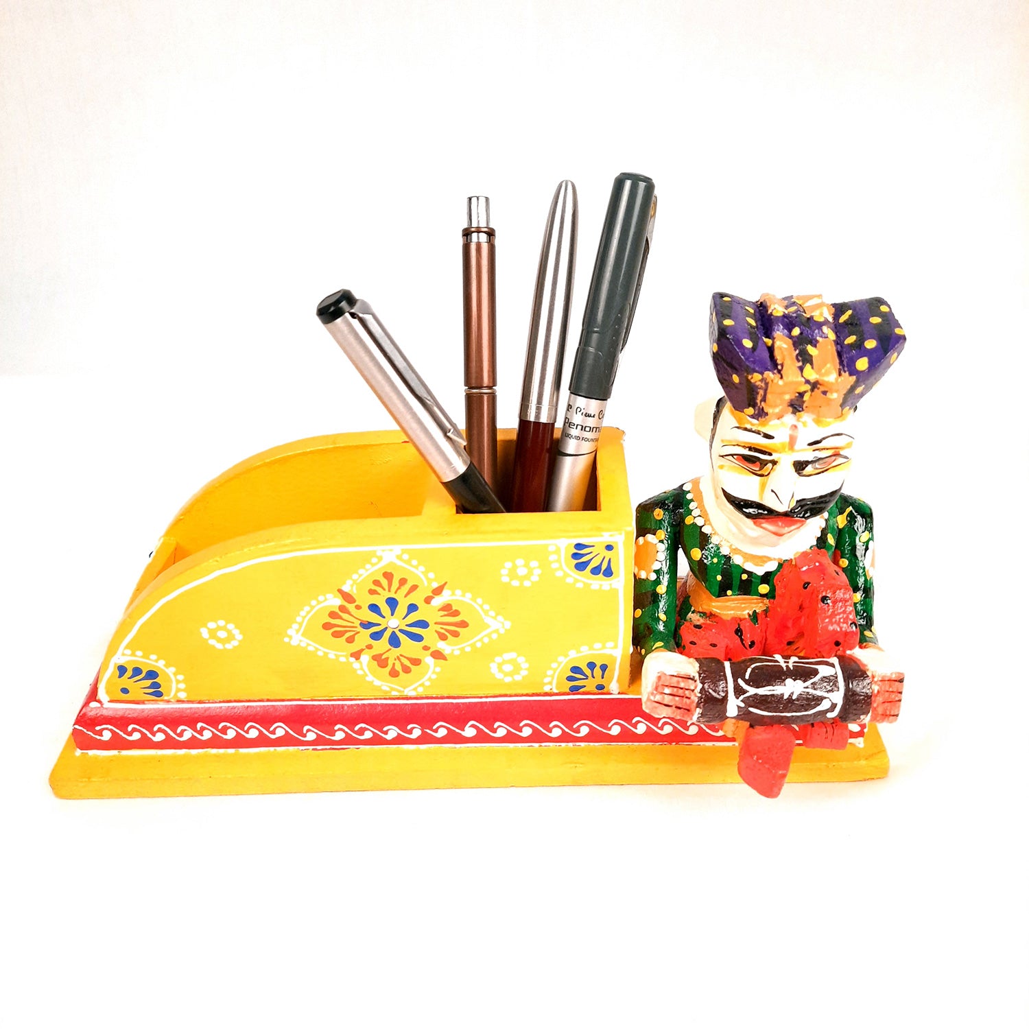 Pen Stand Cum Cutlery Holders | Multipurpose Organizers | Wooden Pencil Holder Stands - For Study Table, Desk, Stationary Gift, Home, Office Decor & Corporate Gifting - 9 Inch - Apkamart #Colour_Yellow