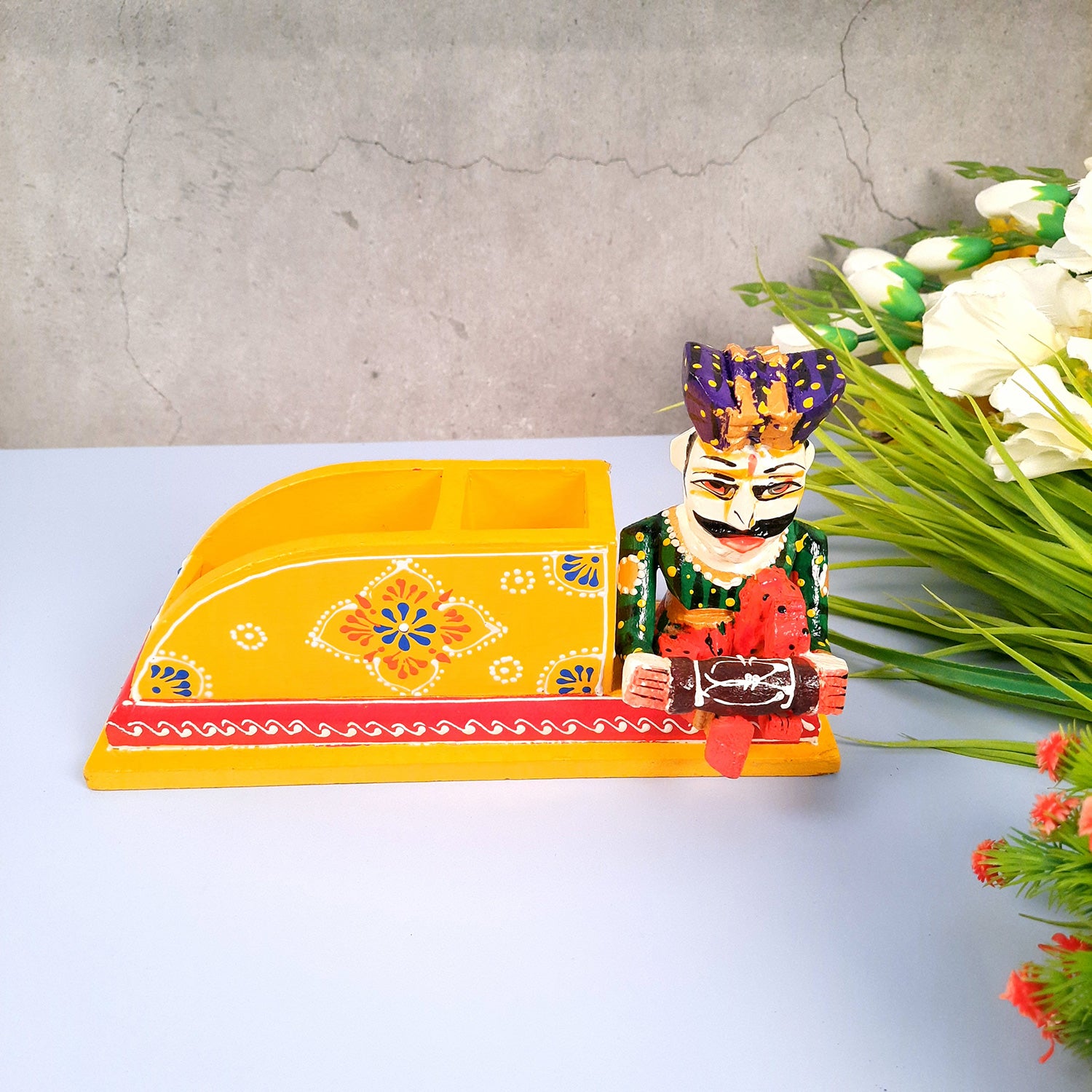 Pen Stand Cum Cutlery Holders | Multipurpose Organizers | Wooden Pencil Holder Stands - For Study Table, Desk, Stationary Gift, Home, Office Decor & Corporate Gifting - 9 Inch - Apkamart #Colour_Yellow