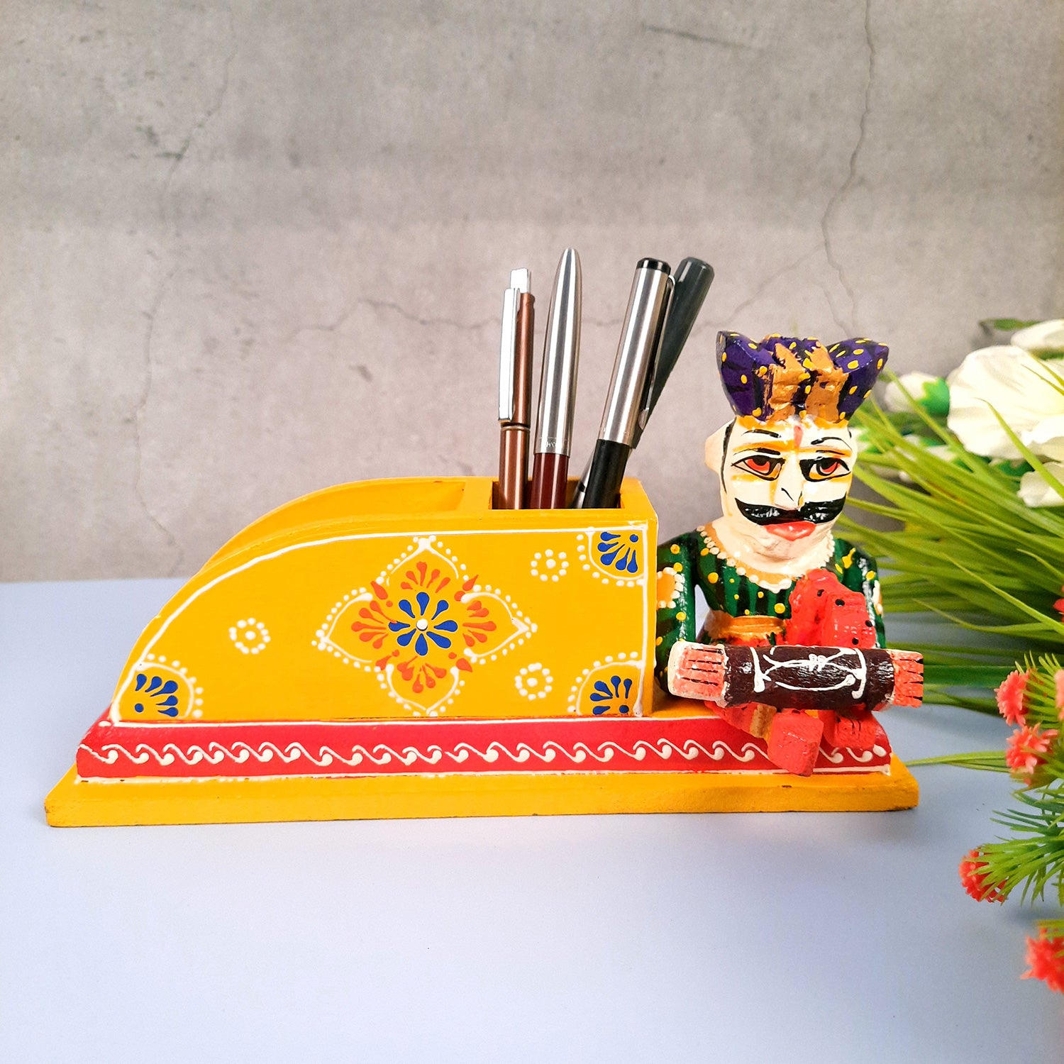 Pen Stand Cum Cutlery Holders | Multipurpose Organizers | Wooden Pencil Holder Stands - For Study Table, Desk, Stationary Gift, Home, Office Decor & Corporate Gifting - 9 Inch - Apkamart #Colour_Yellow